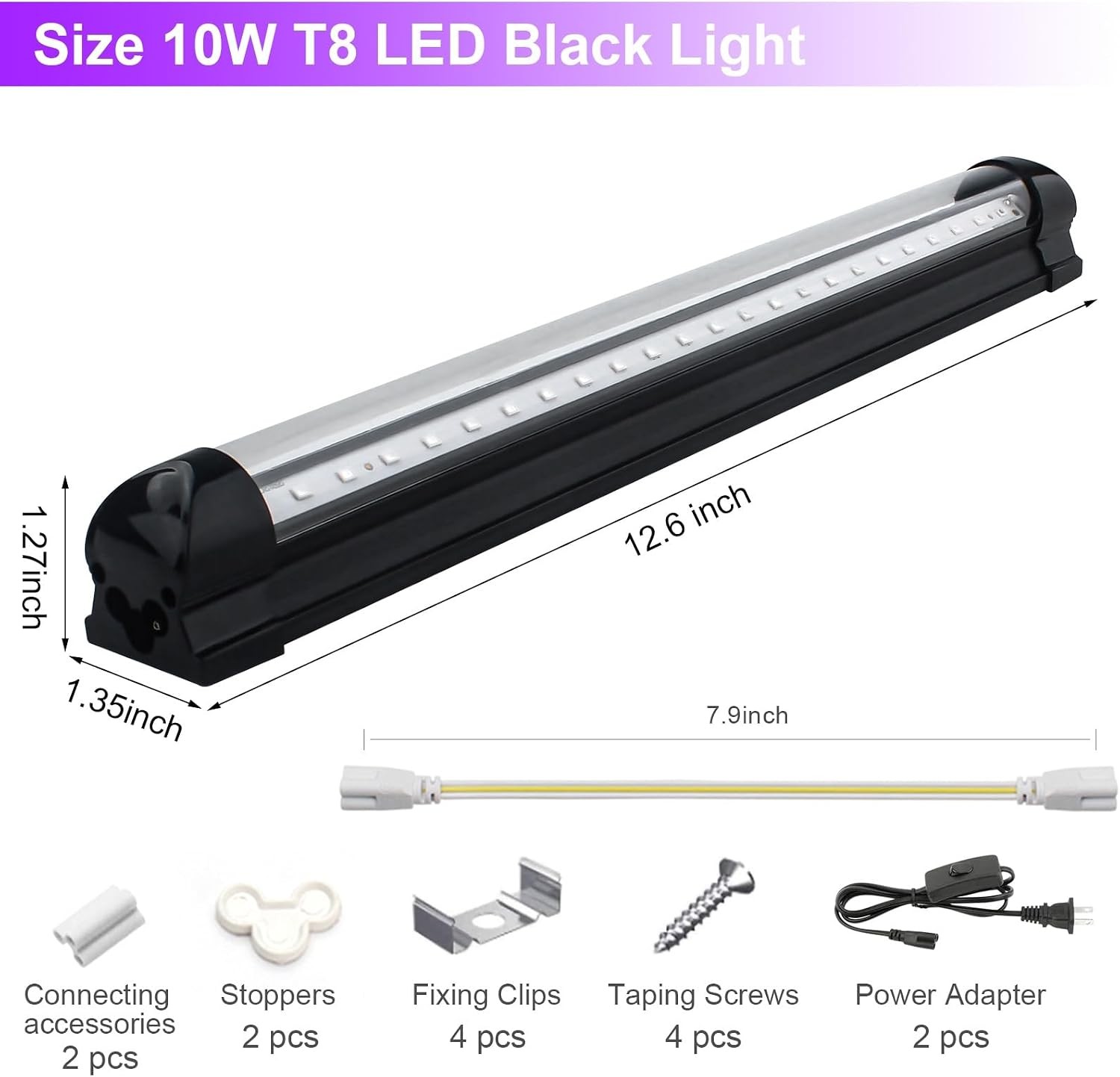 4 PCS UV Black Light Bar Fixtures Ultraviolet Lamp Strip US Plug DJ Party Club