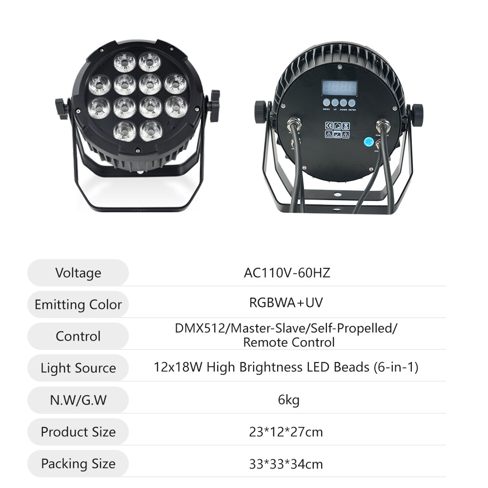 12x18w LED Par Light RGBWA UV 6in1 Waterproof Up Light stage Wash Par lights