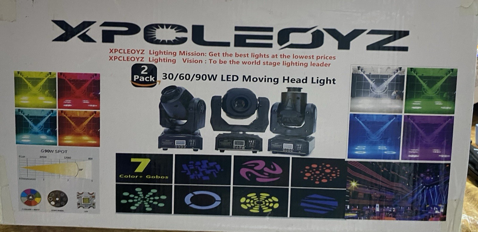 XPCLEOYZ Stage Lights Moving Head Light 8 Gobos 8 Colors 11 Channels 2PCS 60W…