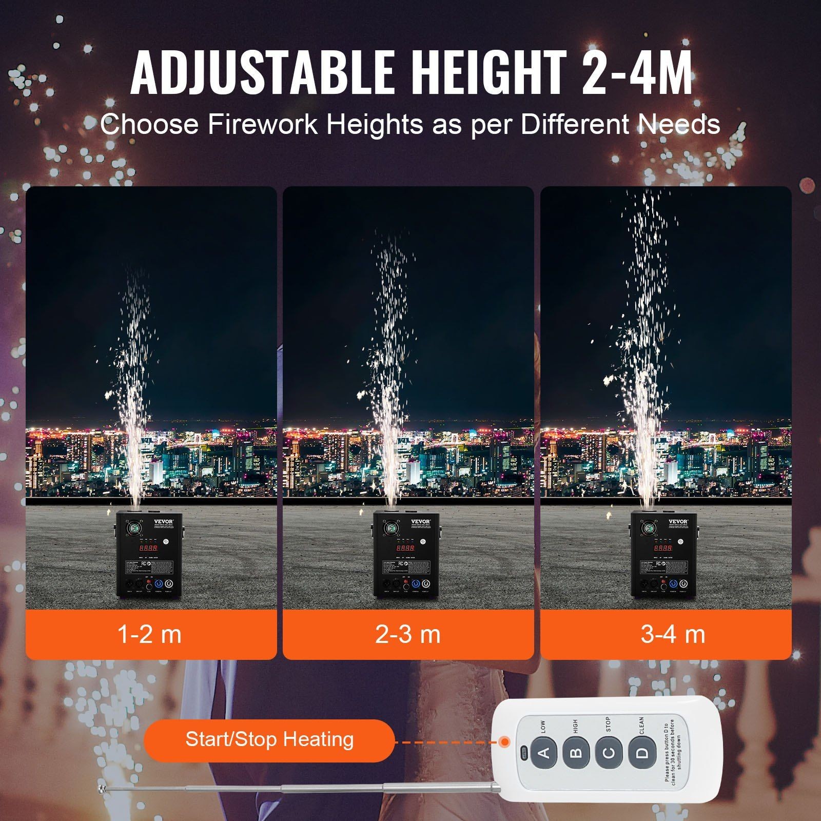 500W Cold Spark System 2-Pack Adjustable 2-4m Aluminum DMX LED Interface