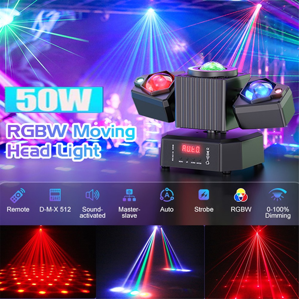 Laser Light RGBW LED Moving Head Disco Stage Lighting Beam DMX512 Party DJ 50W