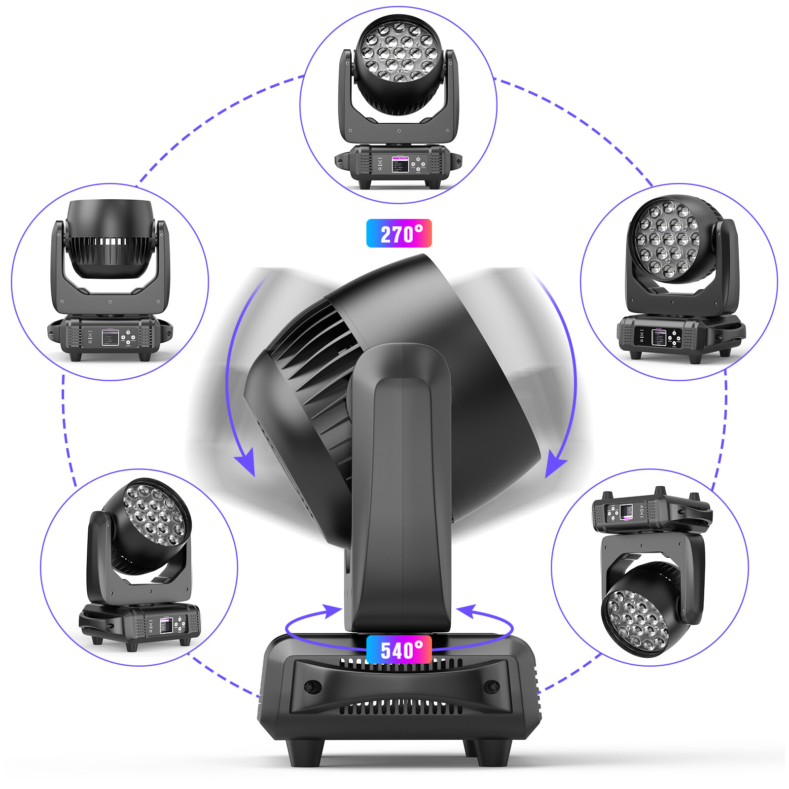 4PCS 285W 19LED Moving Head Light RGBW Zoom Beam Stage Wash Lighting DJ Party