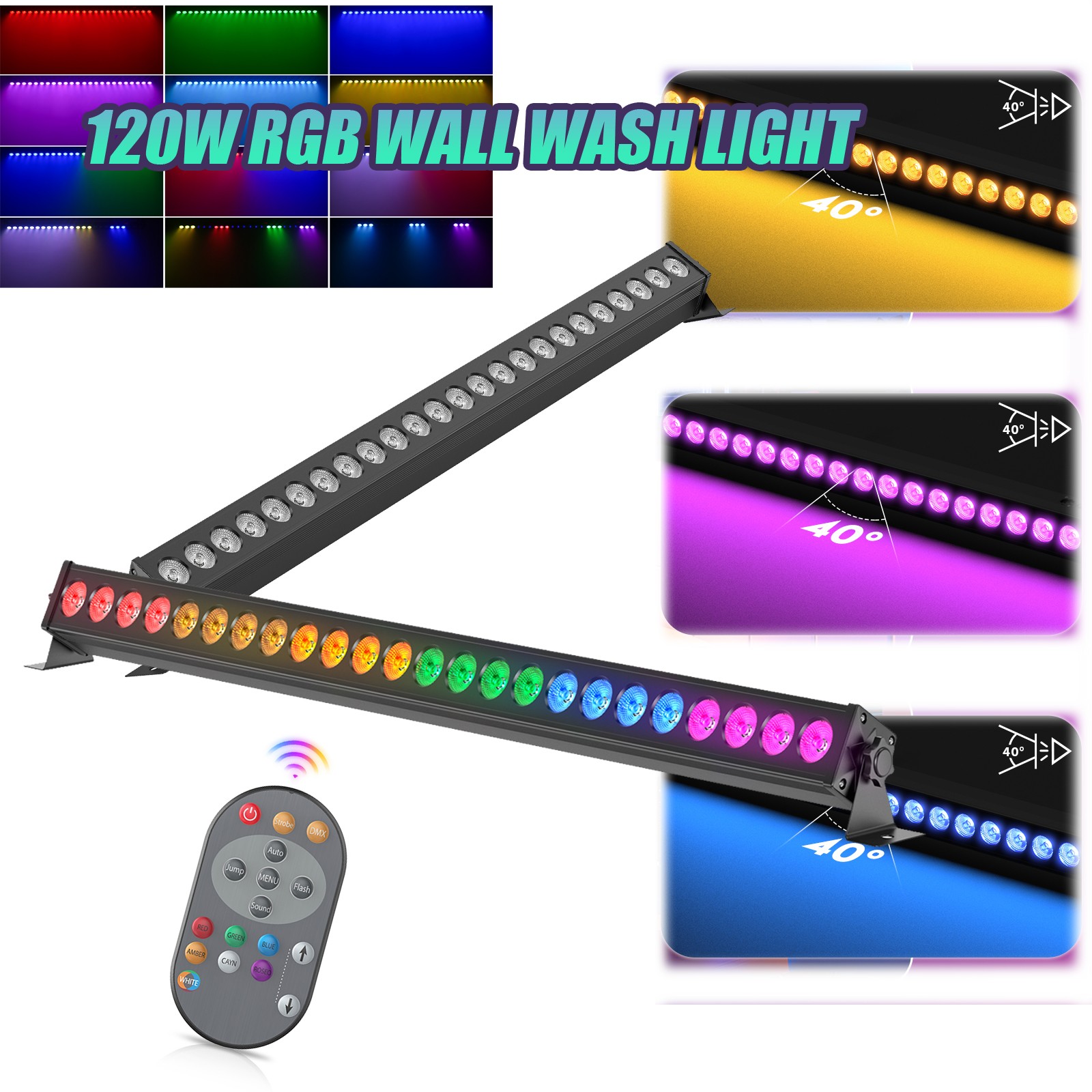 DJ Stage Light 24LED RGB Wall Washer Sound Control DMX Chase Effect Party Remote