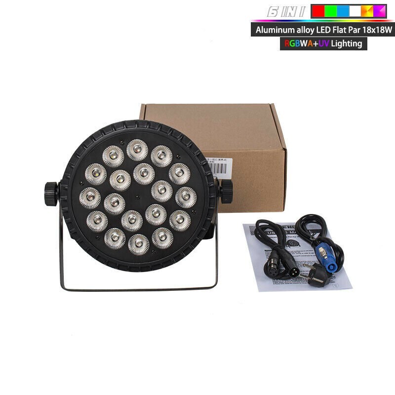 6PCS LED Stage Light 18x18w RGBWA UV Par Lighting DMX DJ Disco With Flightcase