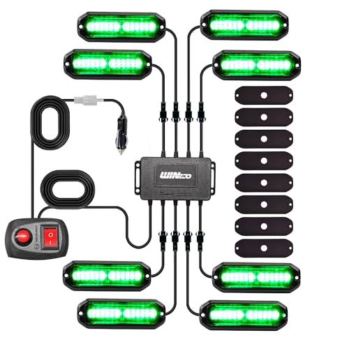 8PCS LED Strobe Lights 12V Sync Feature 12LED Emergency Hazard Warning Green