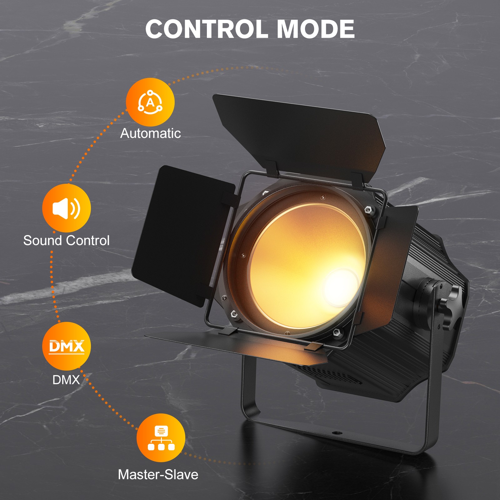 200W COB Par Light Warm & Cold White Spotlights with Barn Door DJ Stage Lighting