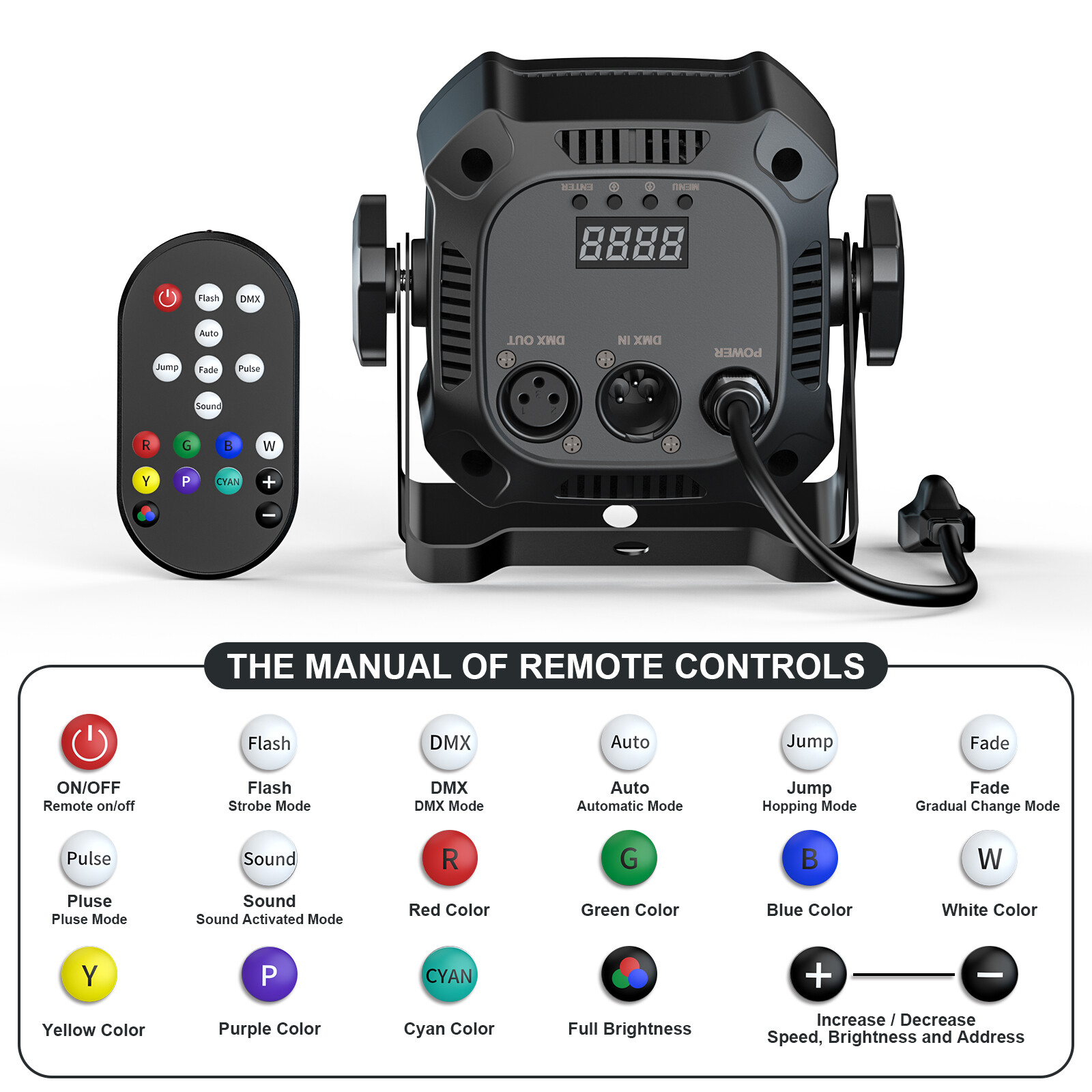 10Pack 80W RGBWYP+CYAN Par Lighting LED Stage Light DMX Party DJ Disco w/Remote