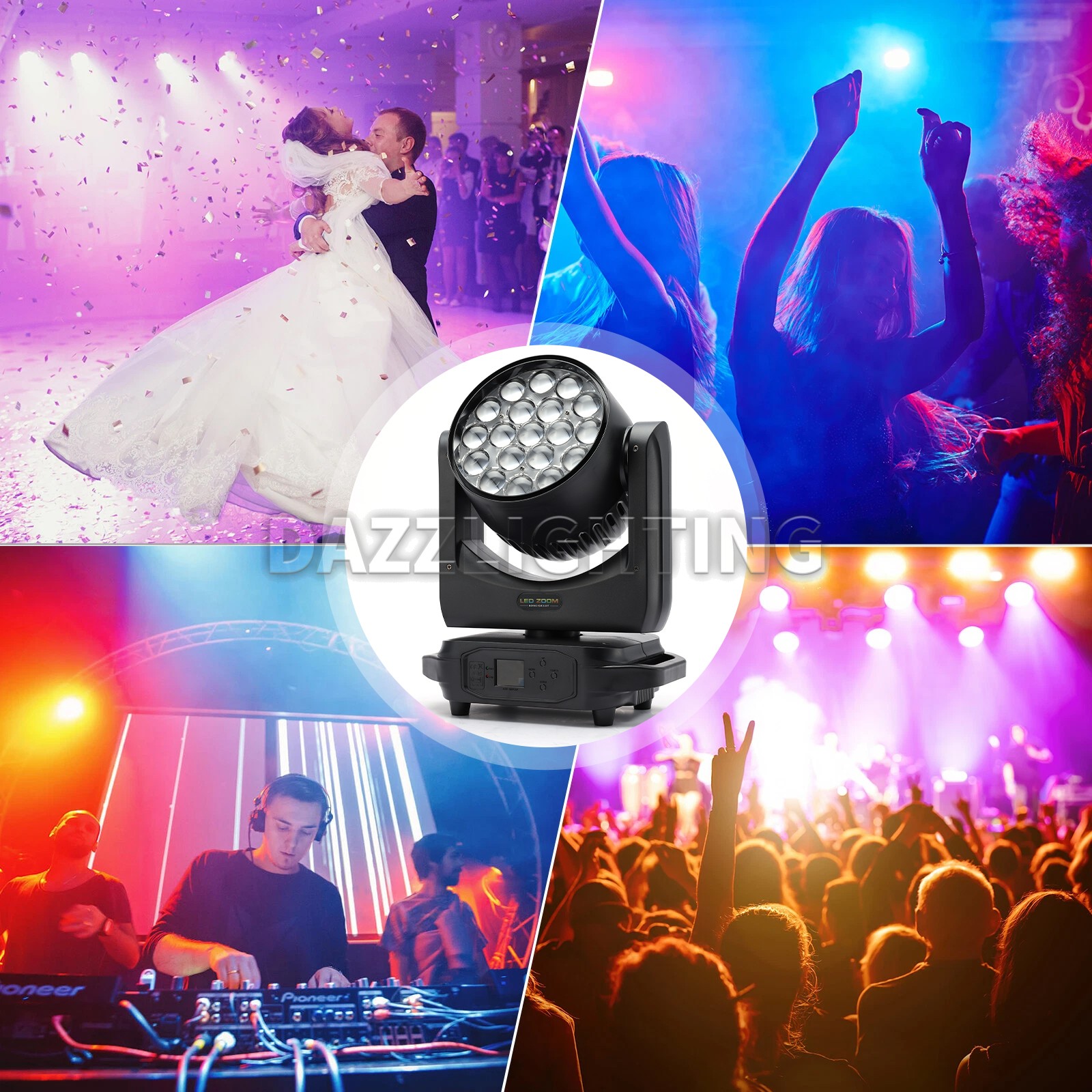 PAIDUN 19x20W Moving Head Wash Light Zoom 4-60° RGBW DMX512 DJ Disco Bar Party
