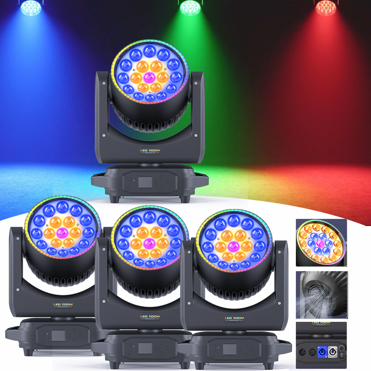 4Pcs LED Aura 19x20W RGBW Beam Wash Zoom Moving Head Lights DJ Disco Bar Light
