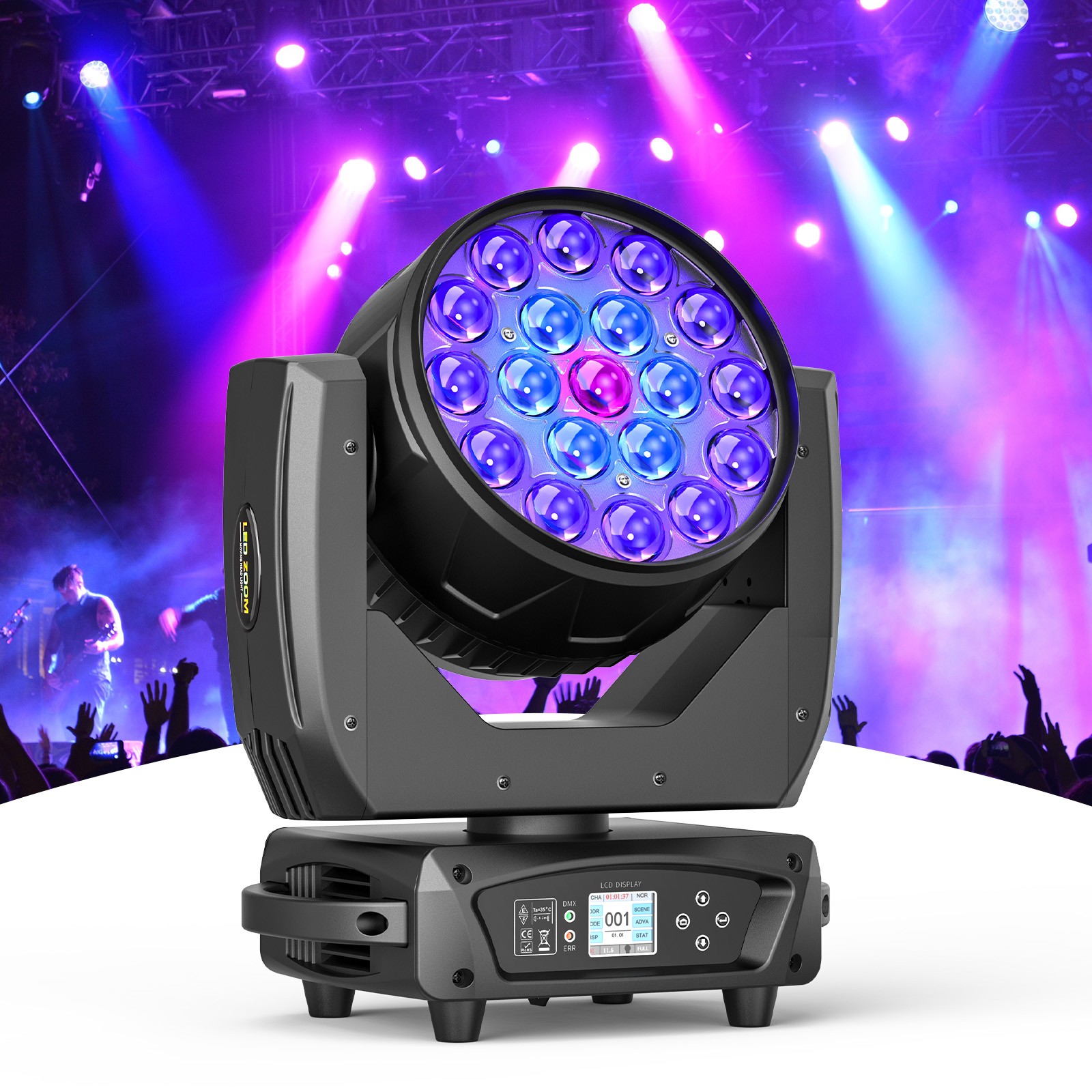 19 LED 380W RGBW Moving Head Light Stage Lighting Beam Wash Party DJ Disco Show