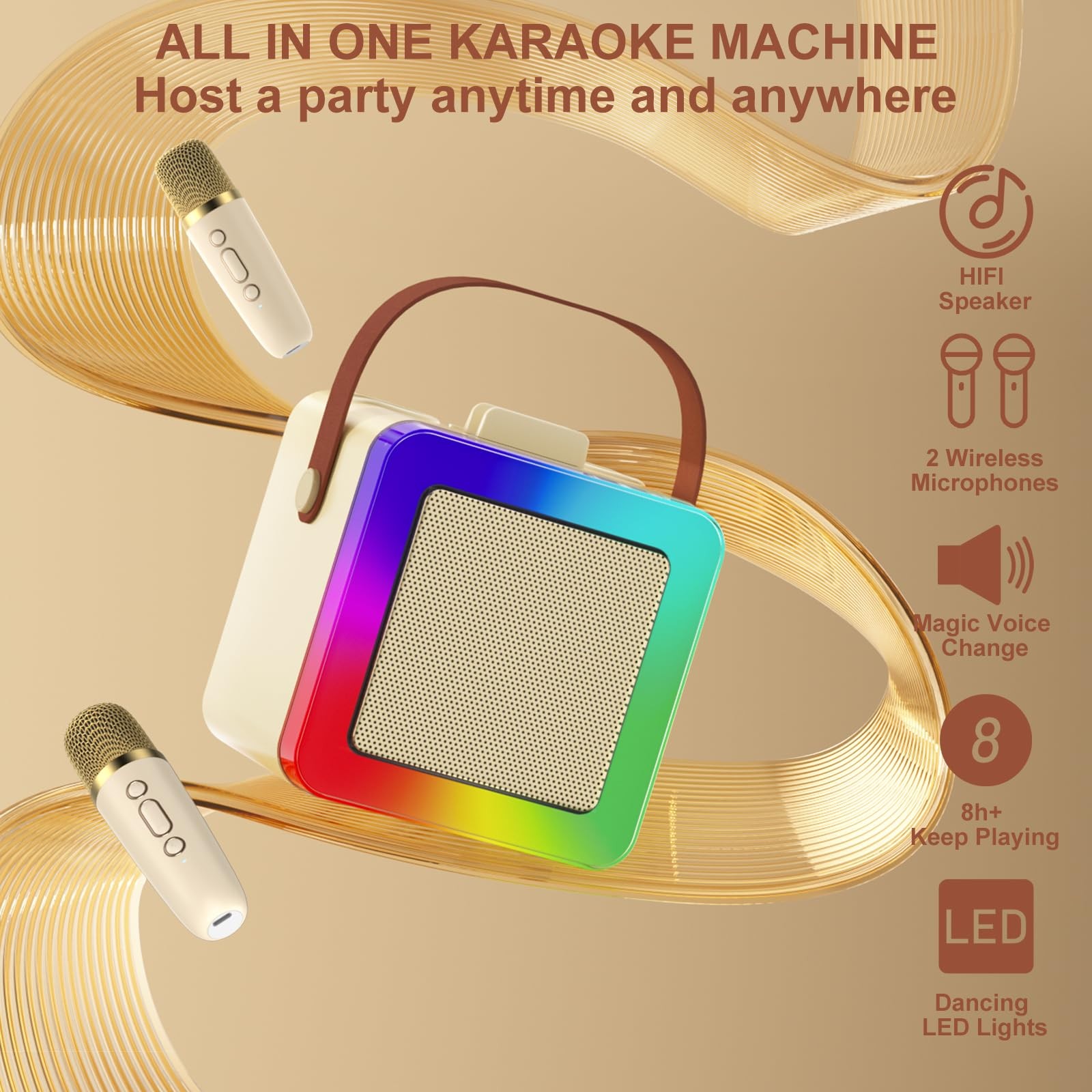 Karaoke Machine for Kids Adults, Portable Bluetooth Karaoke Speaker with 2 Wirel