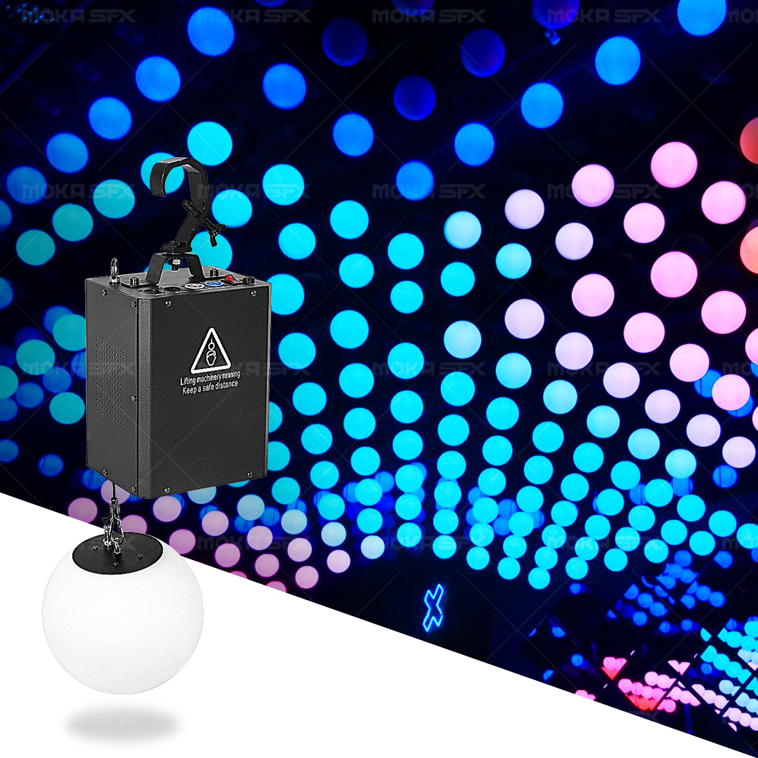 MOKA Stage LED Lifting Ball RGB DMX Kinetic Ball Light Winch Machine
