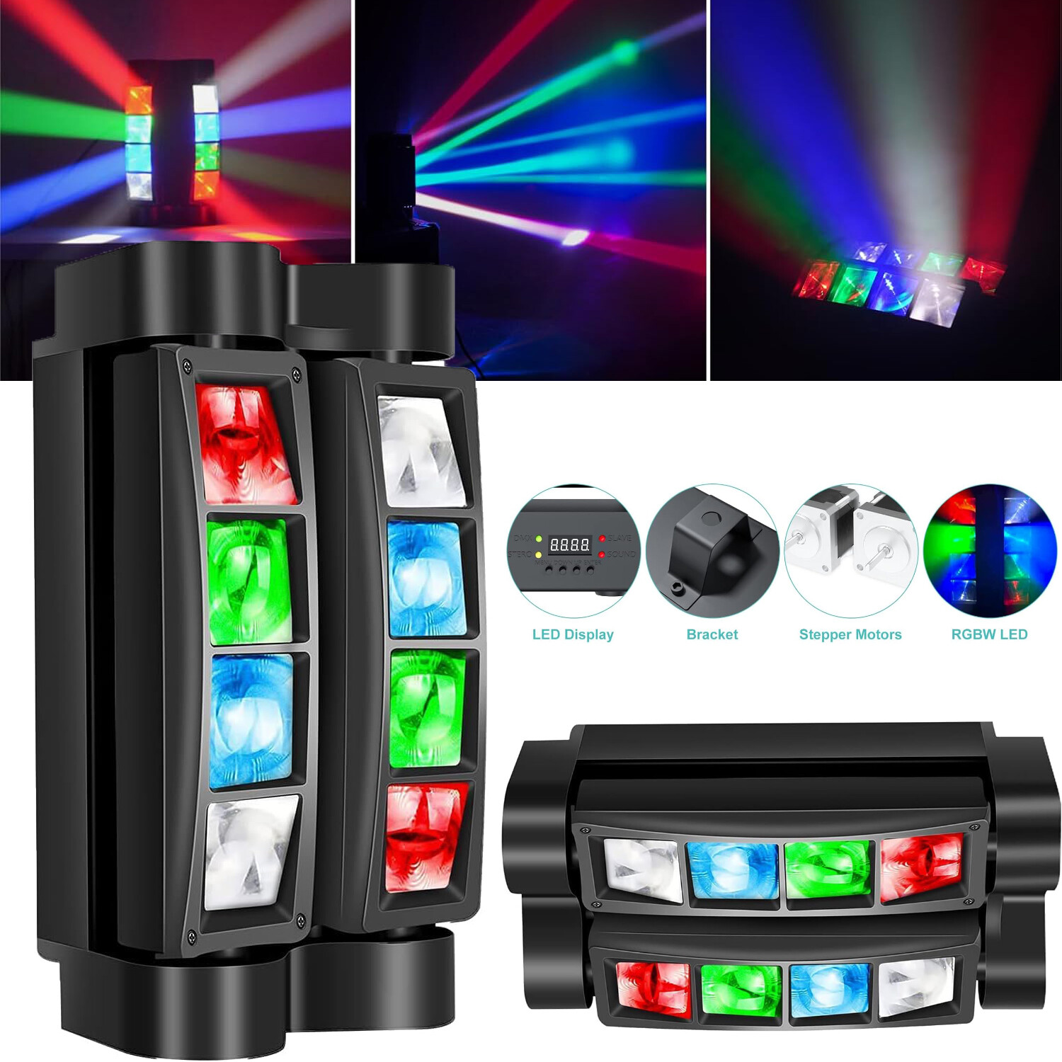 2PCS 8 LED Spider Moving Head Beam Stage Lighting RGBW DMX Disco Party DJ Lights