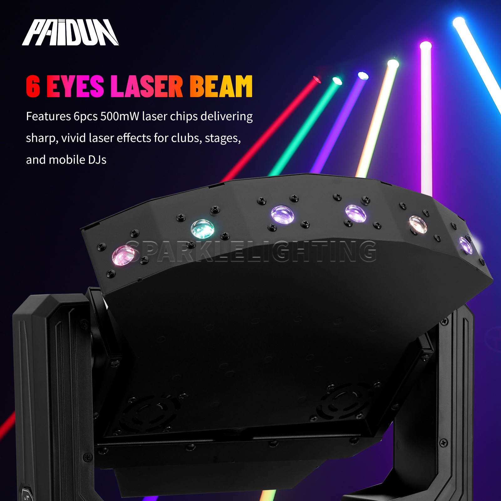 PAIDUN XYZ Axis 6 Eyes RGB Moving Head Laser Light Rotation DJ Stage Lighting