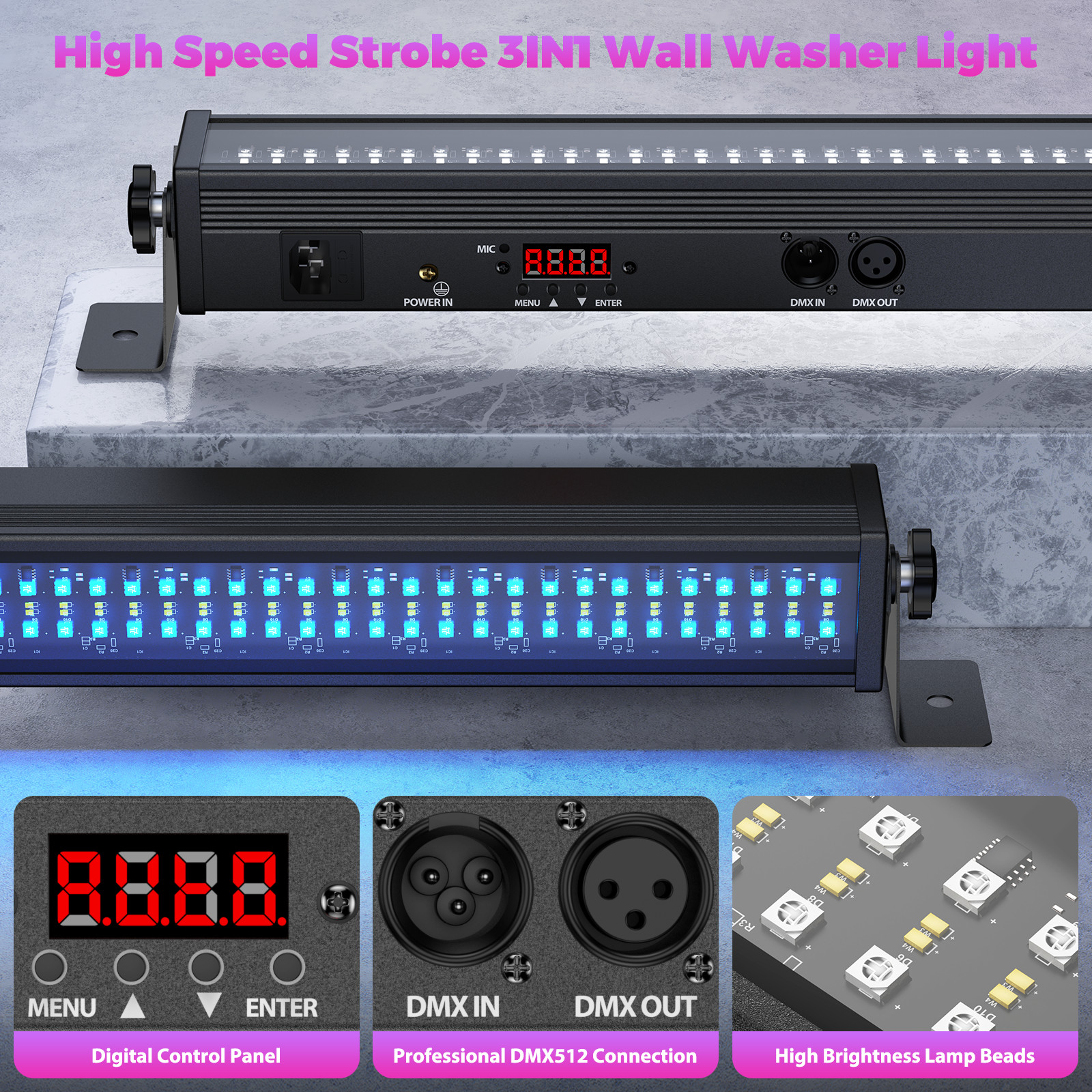 Wall Wash Light Bar 336LED RGB 3in1 DMX Stage DJ Disco Party Strobe Beam Light
