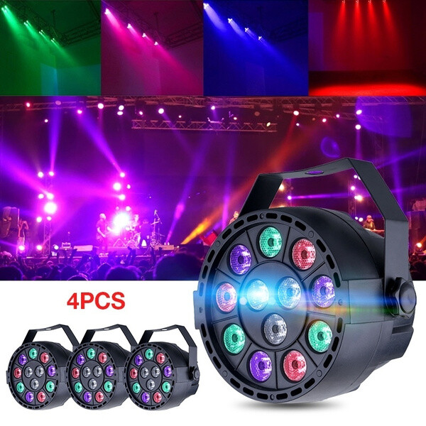 4PCS 12 LEDs 7CH RGBW Color Mixing Par Lamp Voice Activated Light DJ Stage DMX
