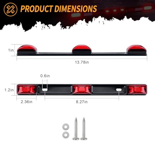 15″ ID Light Bar 9 LEDs, 1PC IP67 Waterproof Identification Marker Red