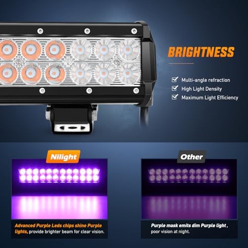 LED Light Bar 12 Inch 72W Spot Flood Combo Beam Off Road Lamp Fishing Purple