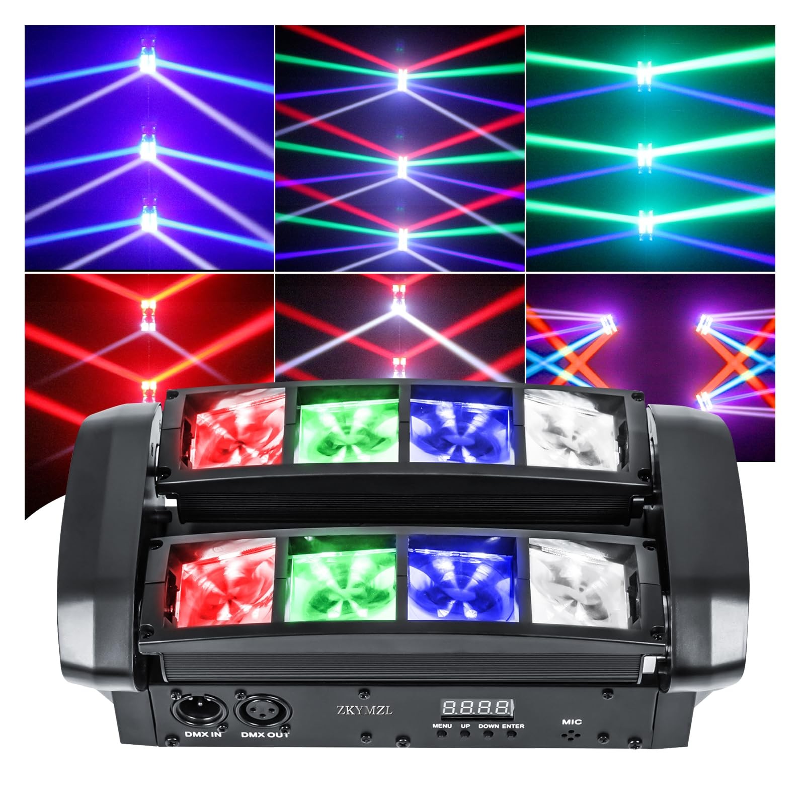 ZKYMZL Spider Moving Head Light LEDs Beam DJ Lights RGBW Sound Activated and DMX