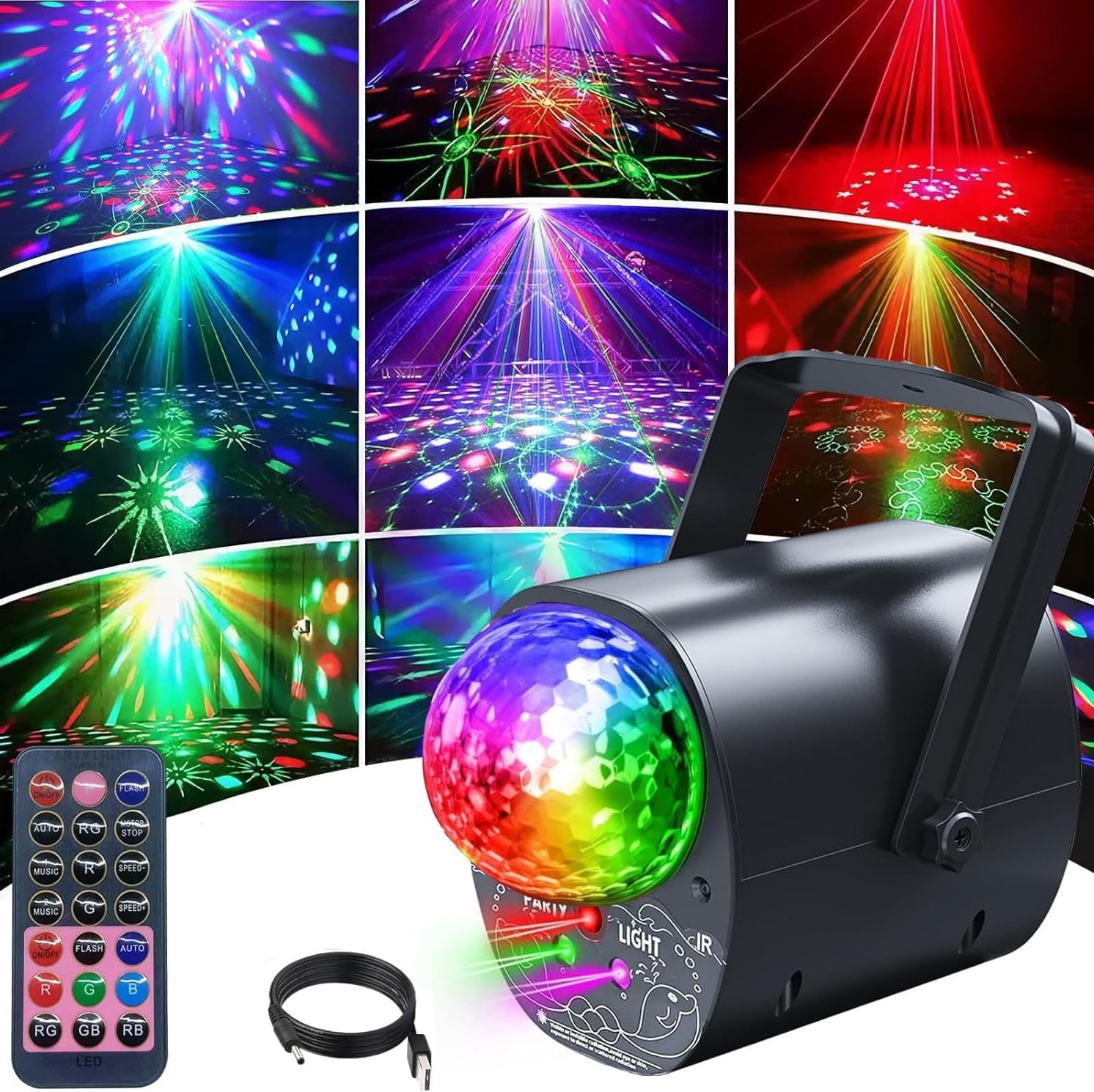 Disco Ball Party Lights Multi-Color Laser Strobe with Remote for DJ Karaoke Home