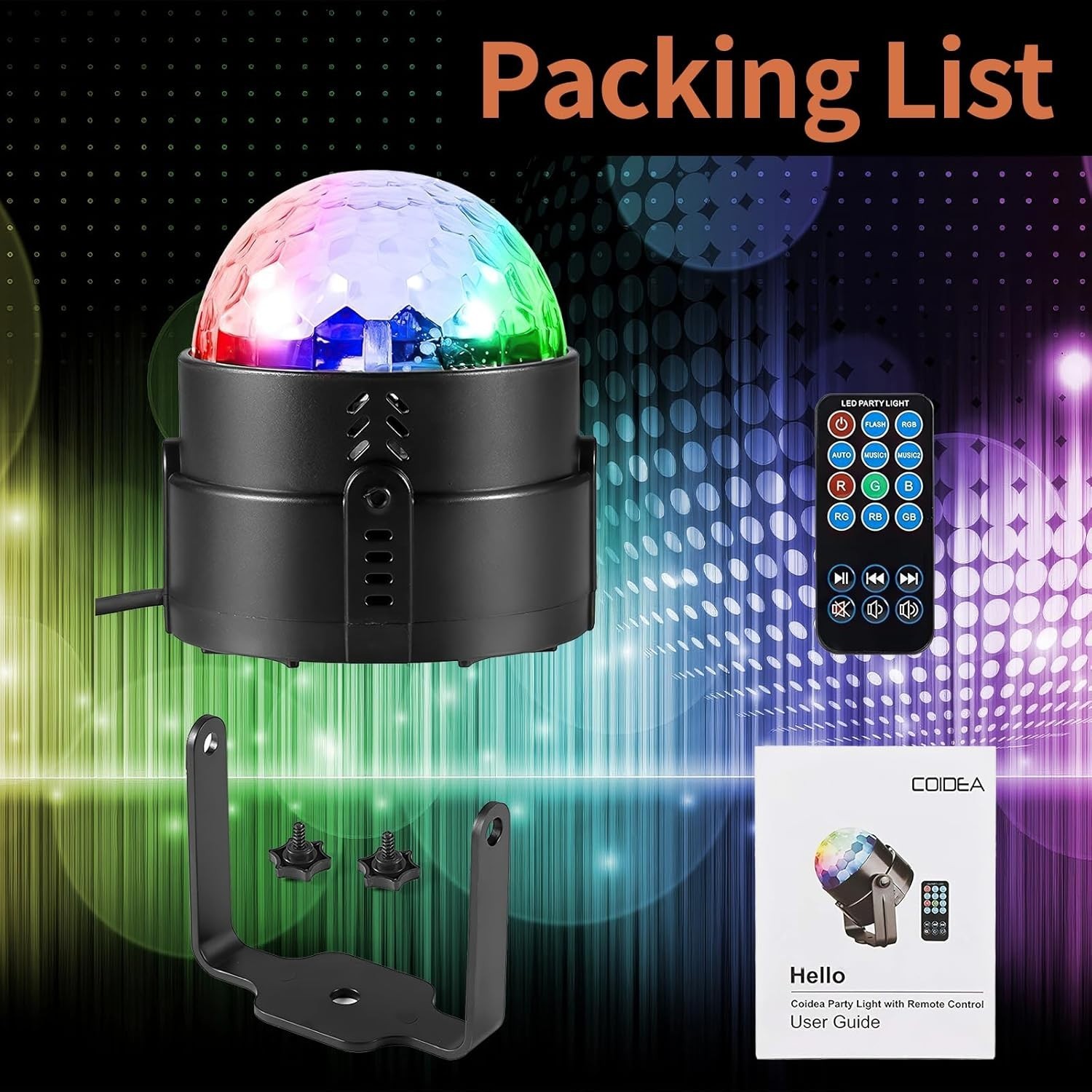 Vibrant Multi-Color Disco Ball Light – Sound Activated Party Strobe with Remote