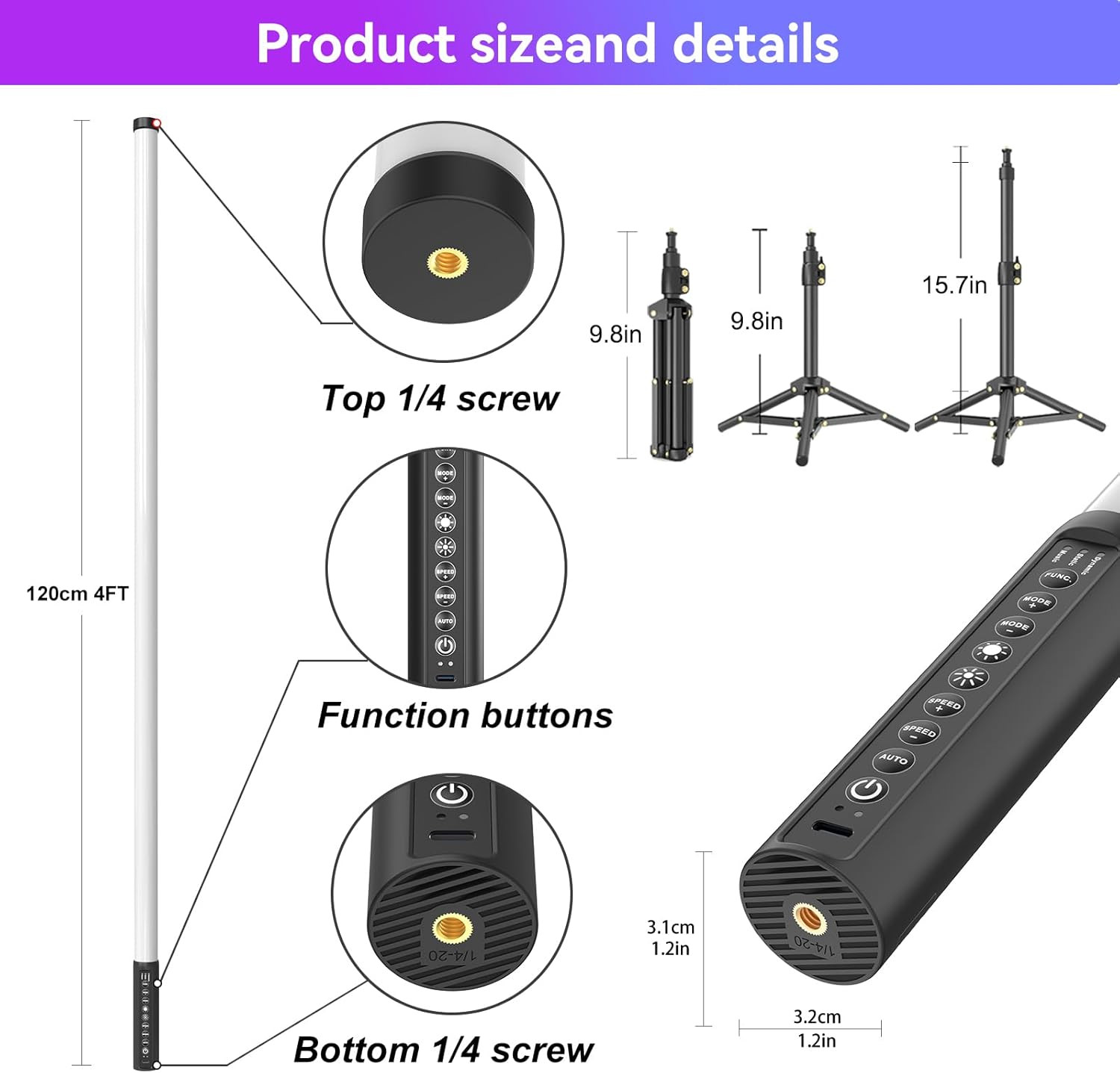 4 Pack DJ Tube Lights 4Ft Battery Powered Light Bar 120Cm Handheld LED DJ Lights
