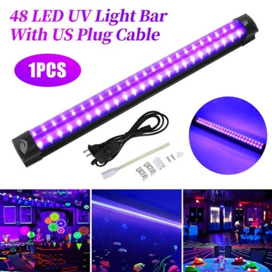 UV Black Light Bar Fixtures Ultraviolet Lamp Strip US Plug DJ Party Club 48LED