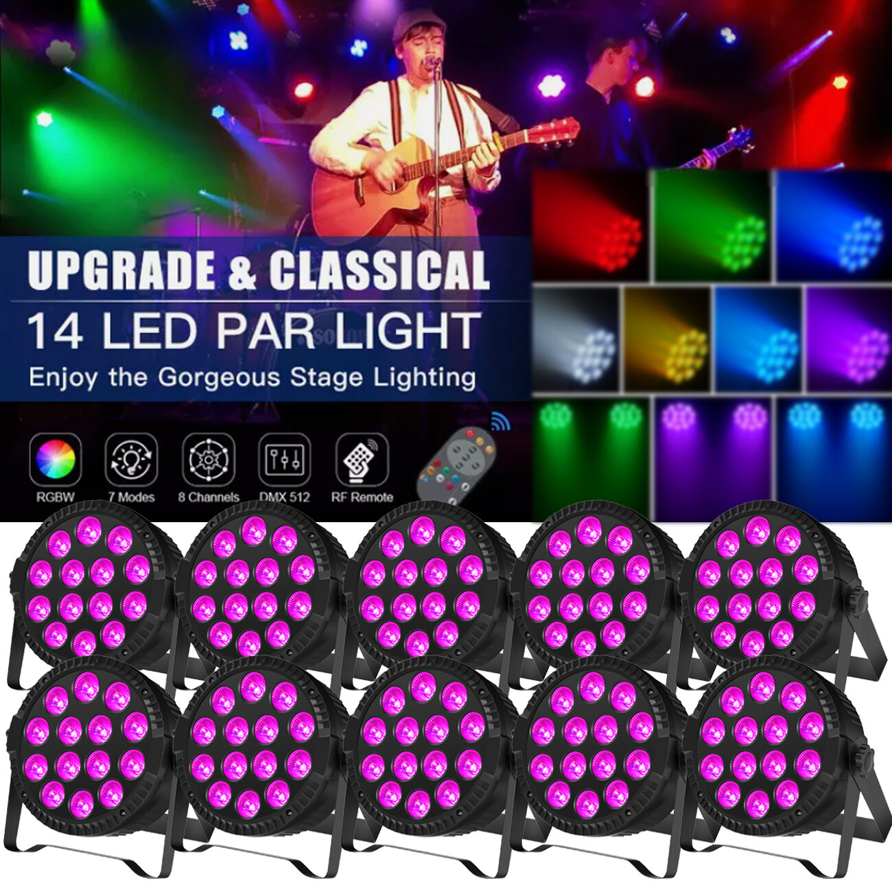140W 14LED Par Light DMX RGBW Beam Light Sound Activated Stage Lighting w/Remote