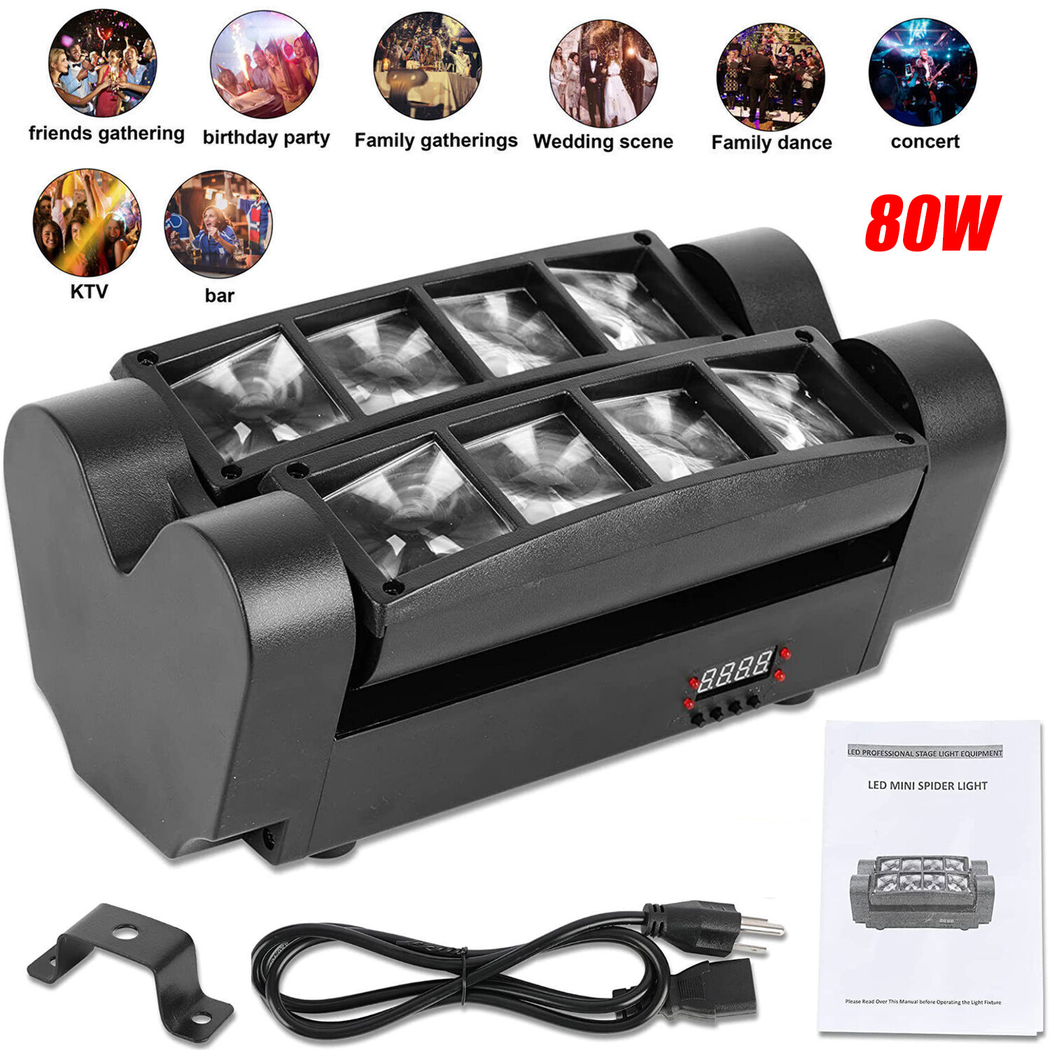 1/2X 8 LED Spider Moving Head Beam Stage Lighting RGBW DMX Disco Party DJ Lights