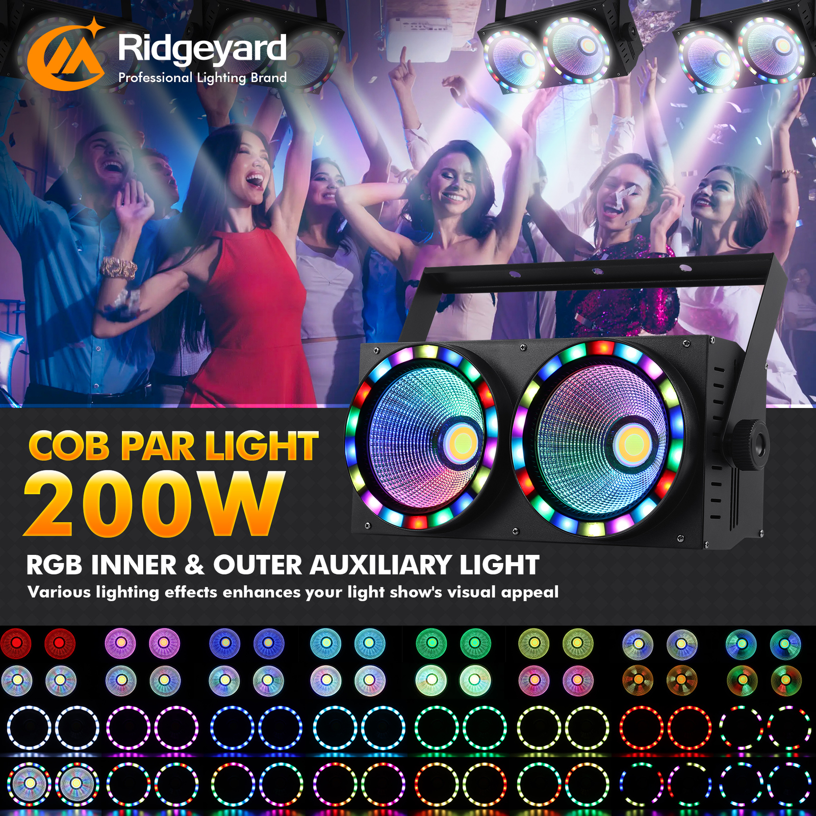 200W COB LED Par Light DMX Stage Audience Blinder Light RGB Warm Cool White
