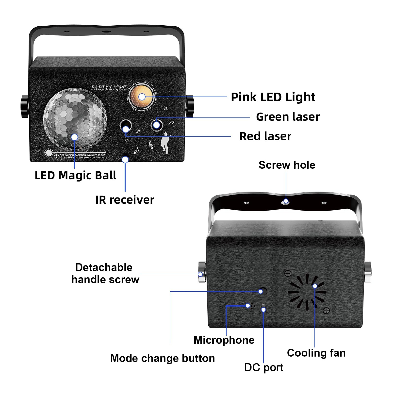 Square Party Lights 4 Modes Sound Activated DJ Disco Ball USB Stage Strobe