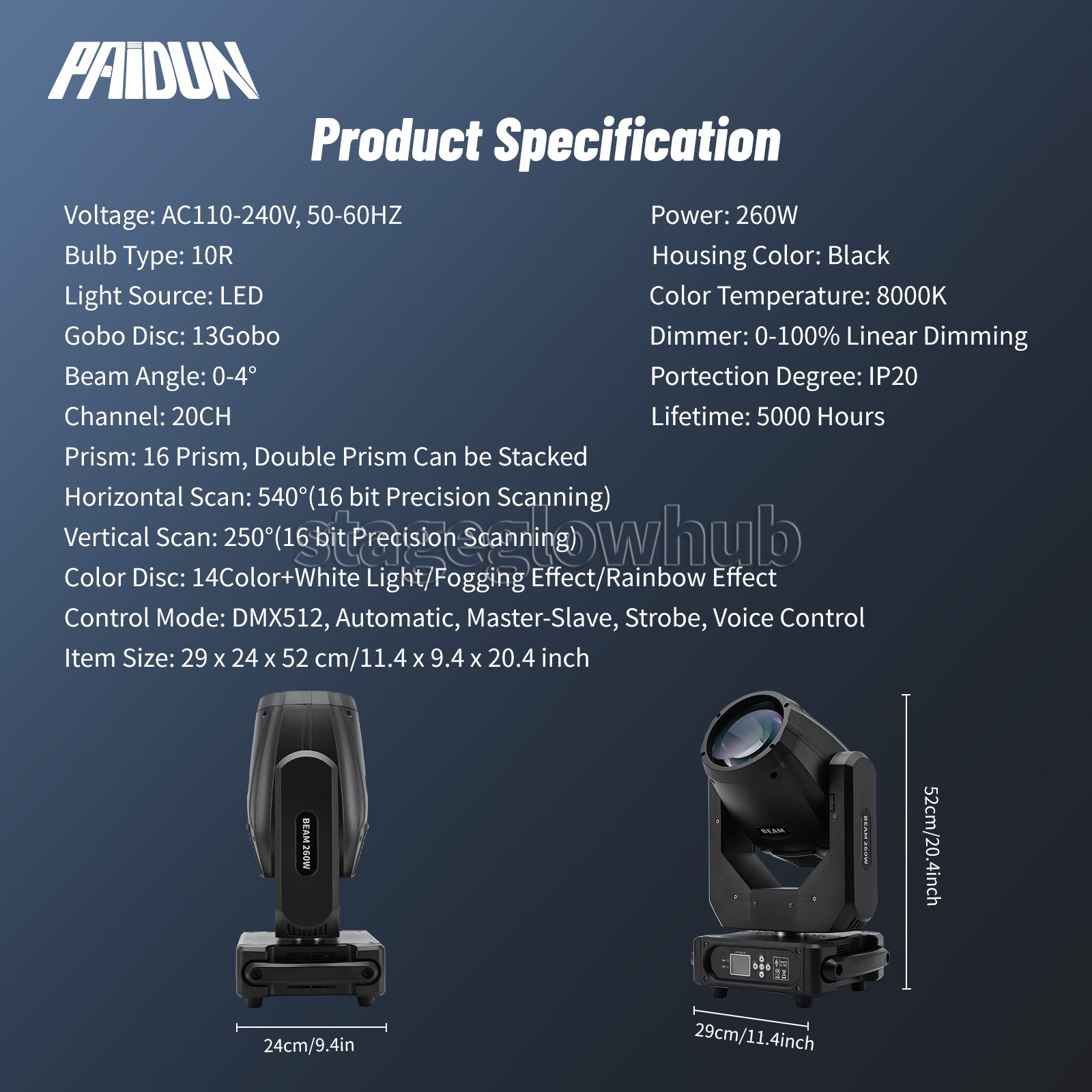 PAIDUN 10R 260W Sharpy Beam Moving Head Spot Light Wedding Event Show Disco Bar