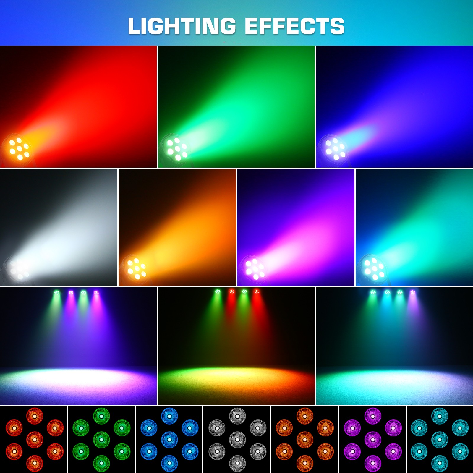 7LED RGBW Stage PAR Light Beam DMX Party DJ Strobe Effect Voice-activated Remote