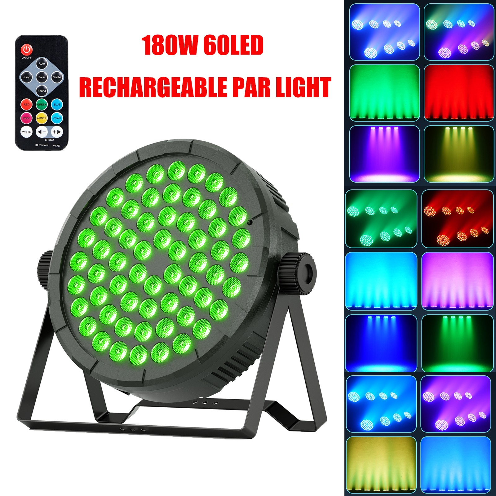 10PCS Rechargeable Stage Par Lights 180W 60LED RGB Battery Wireless DJ Uplights