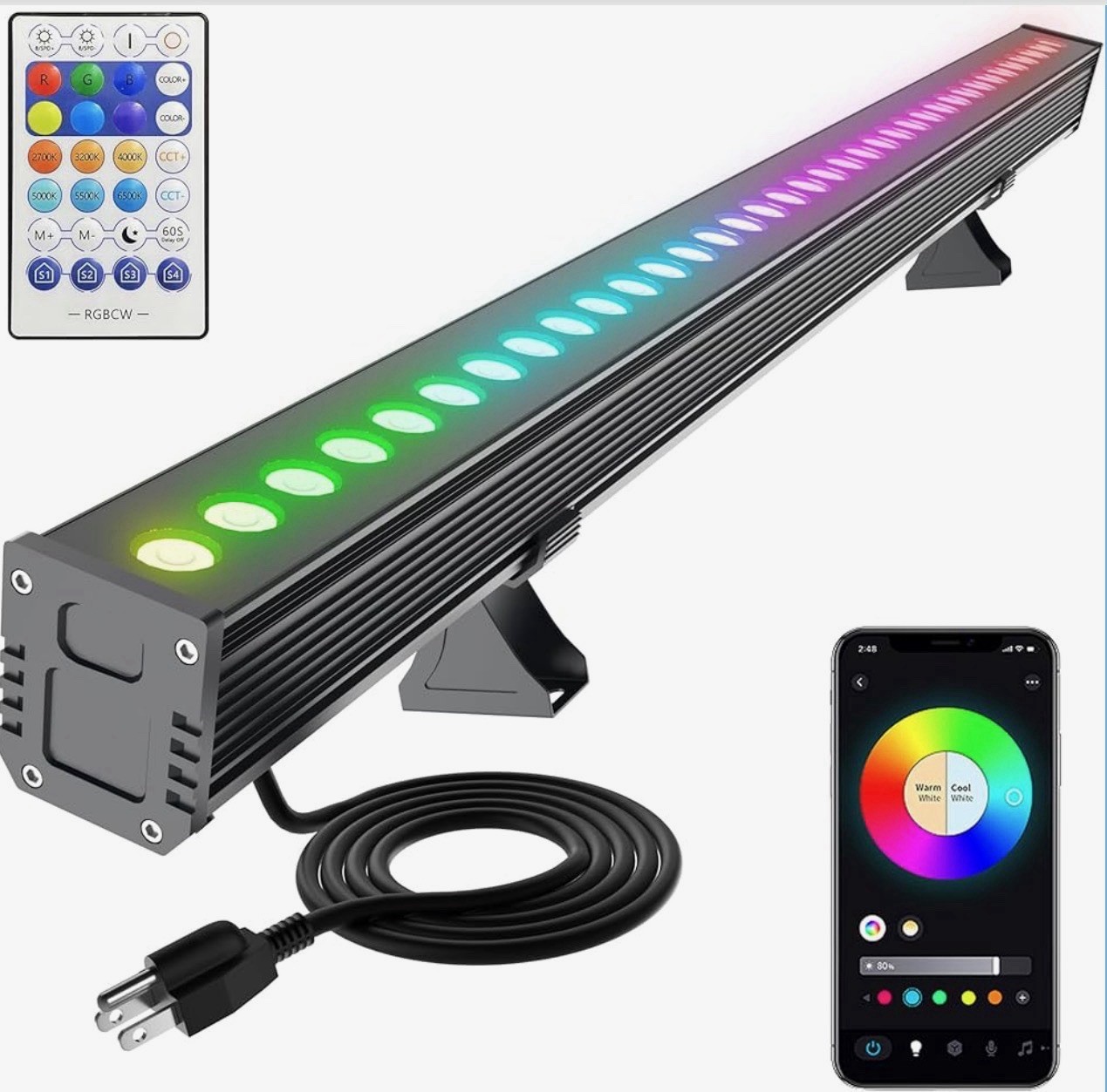 RGBCW LED Light Bar Border/Strip Fixture, Color with Remote 40 inch adjustable