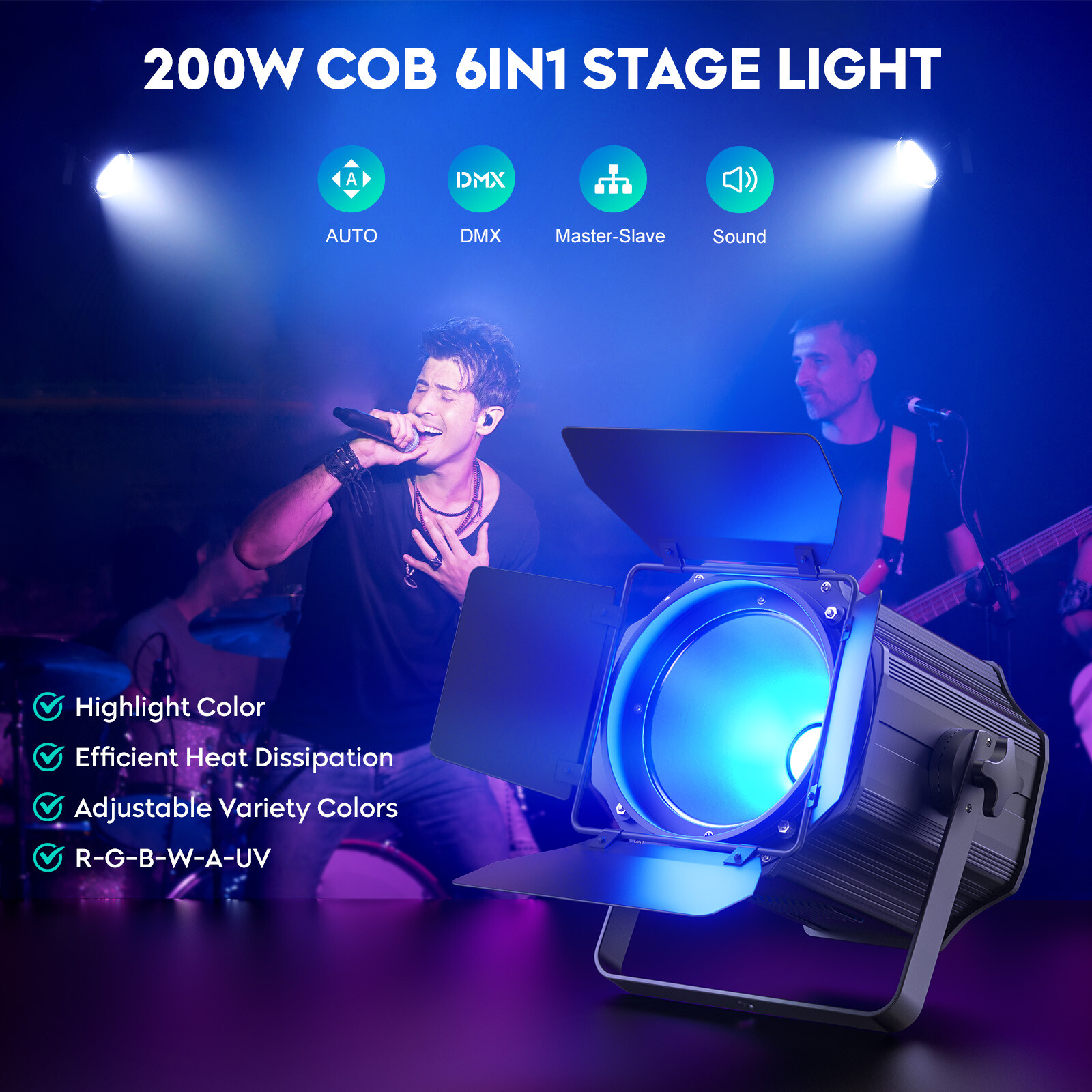 4pcs 200W COB LED Par Light DMX Stage DJ Audience Blinder Light RGBWA UV w/Cover