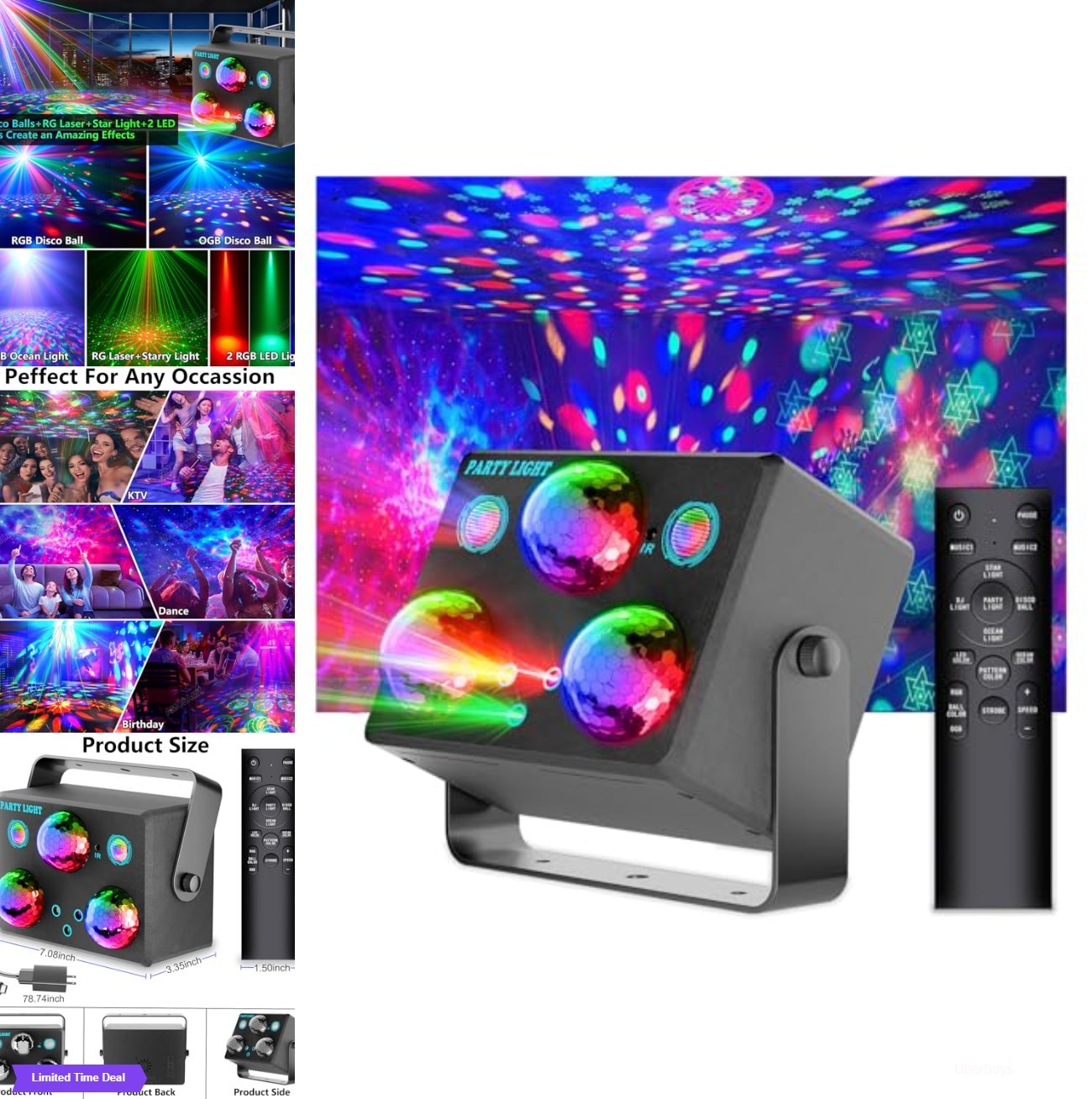 6 in 1 Disco Ball Party Light Sound Activated DJ Strobe RGB Laser Ocean Star