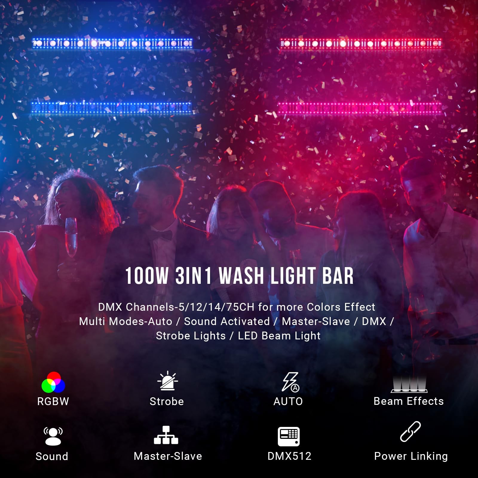 LED Stage Wash Light Bar – 40IN 100W DJ Light Bar 3IN1 RGB LED Strobe Beam Li…