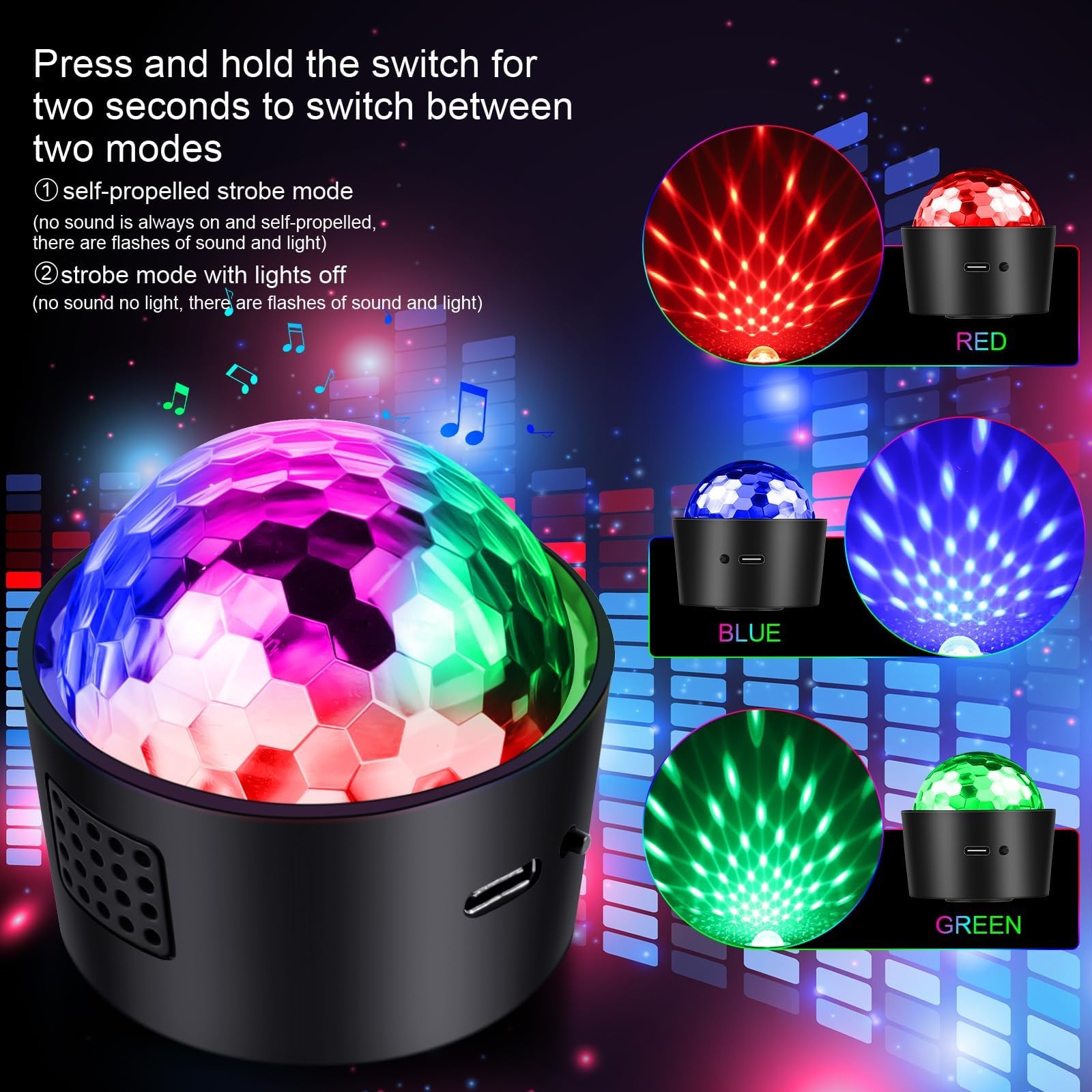 Wiwreenm Mini Disco Ball Light,Rechargeable Party Lights,Sound Activated Stro…
