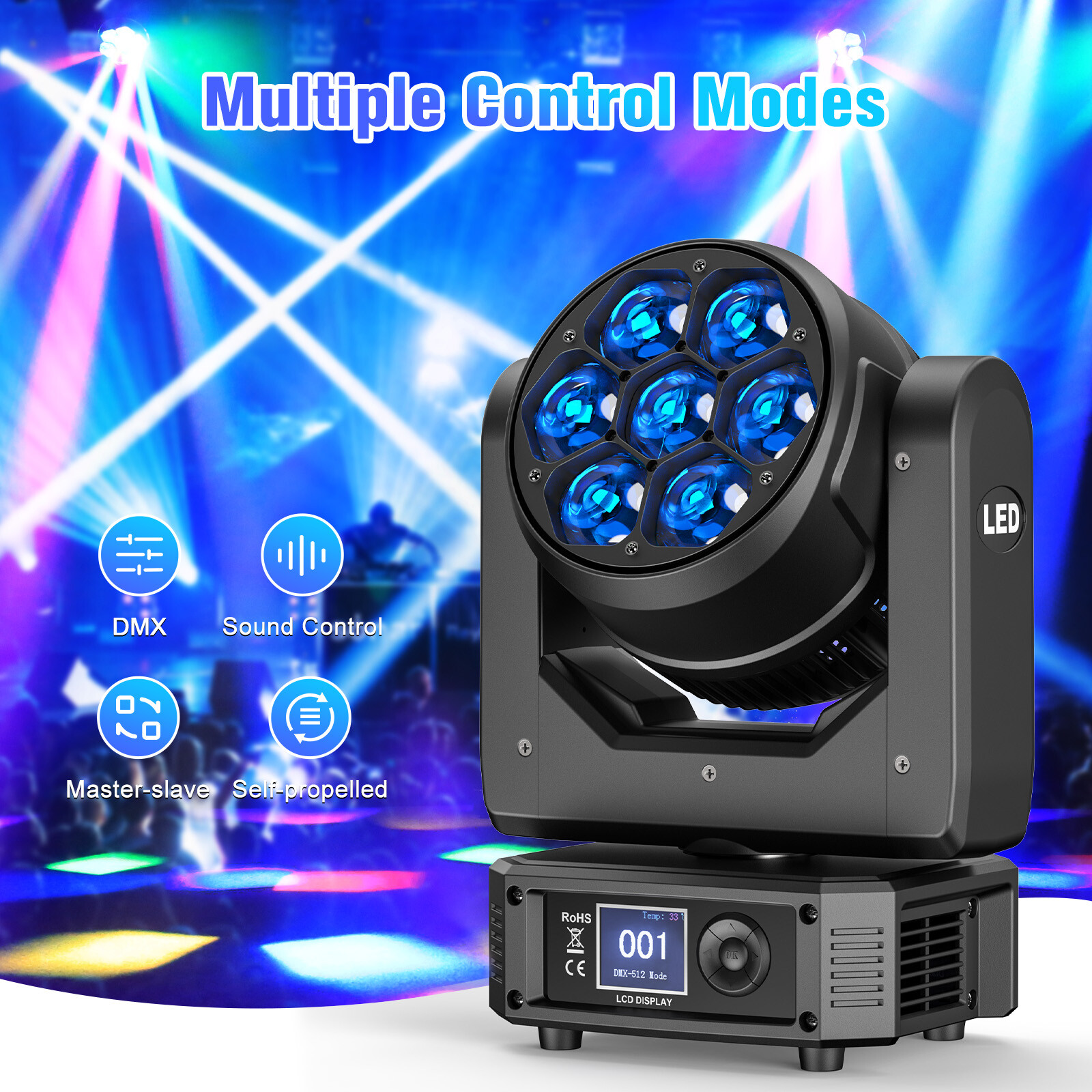 7X50W RGBW Moving Head Stage Lighting LED Wash DMX Beam Bar Disco Party DJ Light