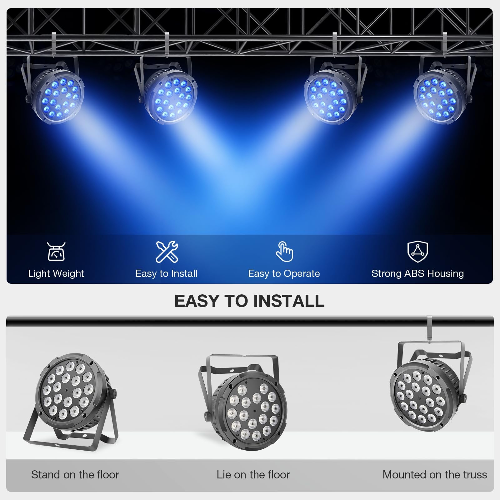 LaluceNatz 72W RGBW 4IN1 18LEDs Stage Par Can Lights 2Pack | Remote DMX Contr…