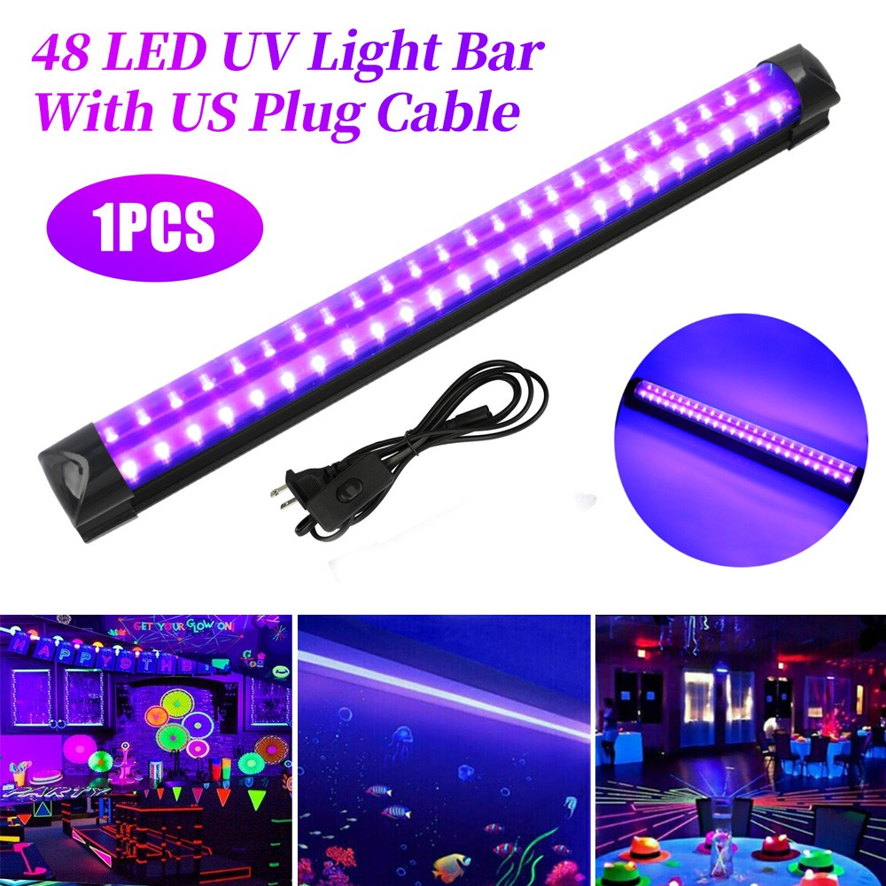 UV Black Light Bar Fixtures Ultraviolet Lamp Strip DJ Party Club 48 LED US Plug