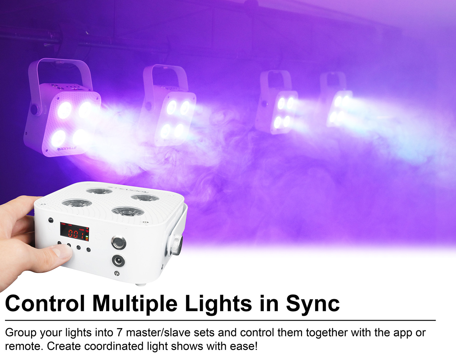 Rockville MINI IR4 White RGBWA+UV DJ/Party Par Wash Up Light+Wireless DMX+App