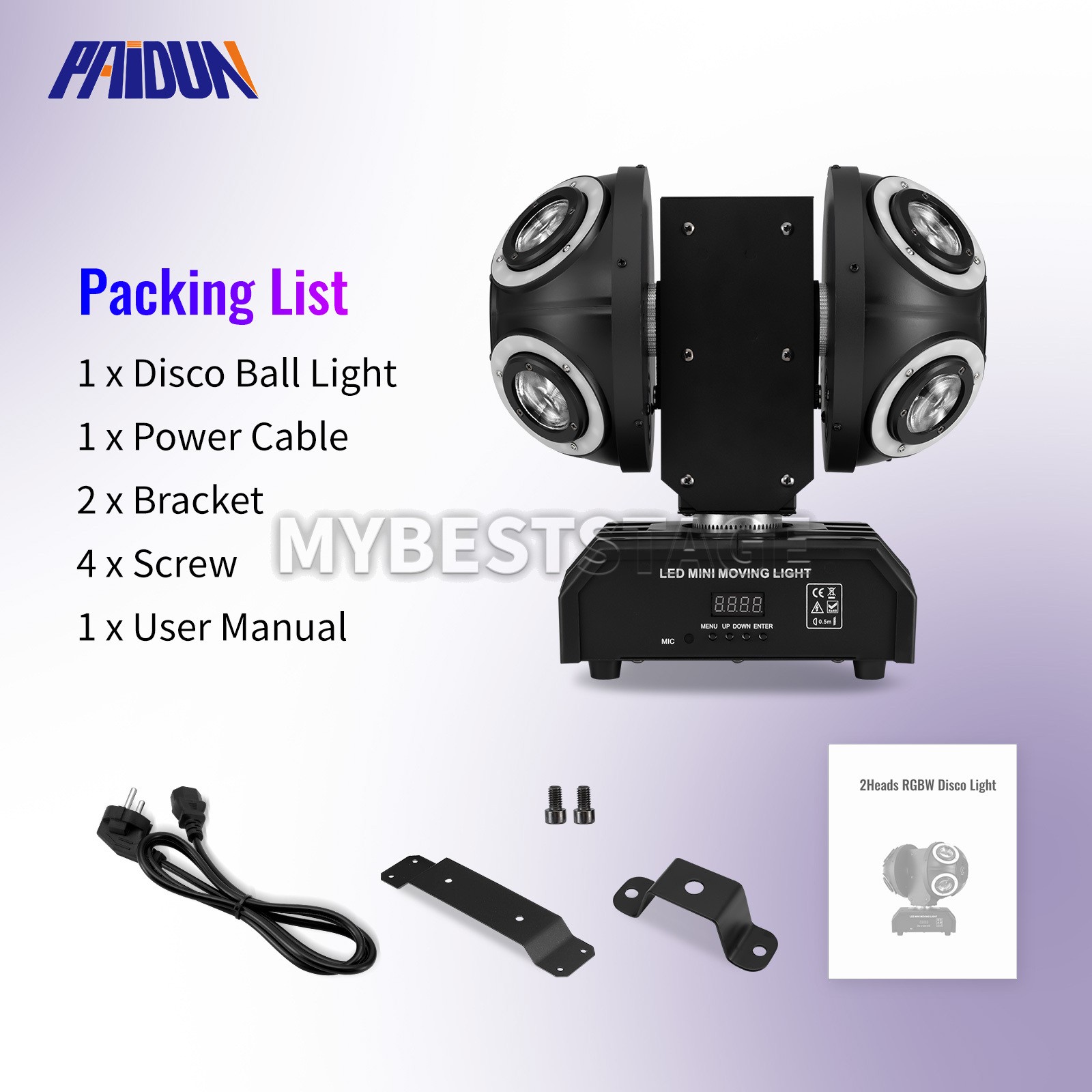 PAIDUN 150W RGBW Rotation Laser Beam 2Heads DJ Disco Ball Light Sound Activated