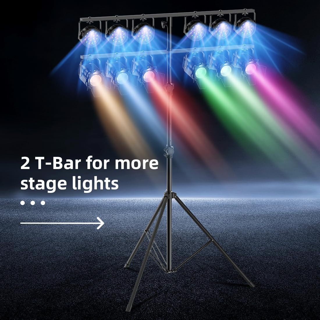 DJ Lights Stand with 2 T-Bar, Heavy Duty DJ Stand for 12 Lights, Portable Par