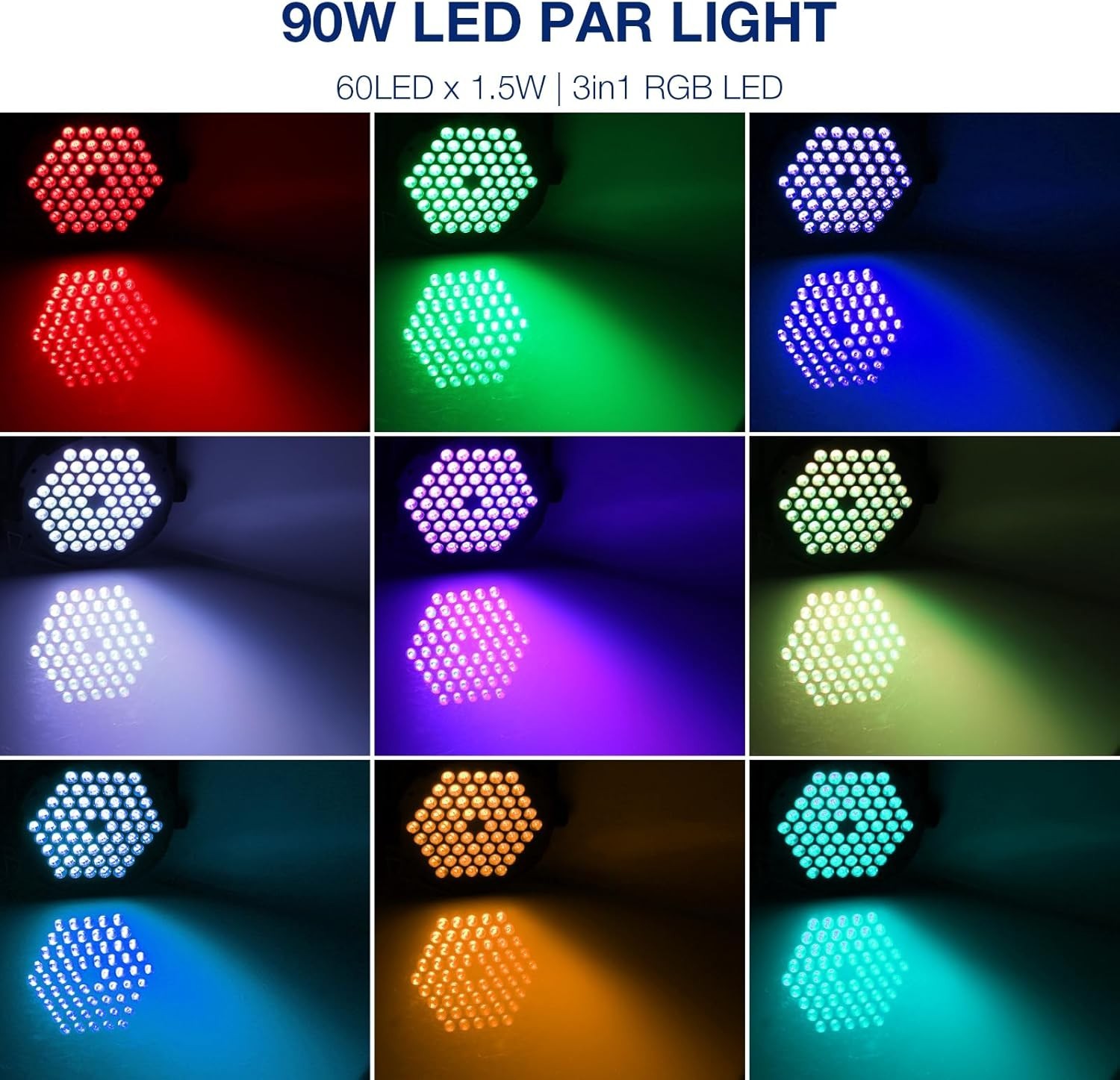 60 LED RGB Stage Par Lights 90W – Dimmable & Sound Activated for Events – 2 Pack