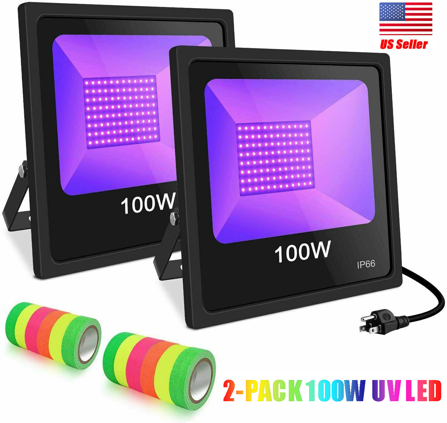 2-PACK 100W UV LED Black Light Glow Party DJ Club Stage Lighting IP66+Free Tapes