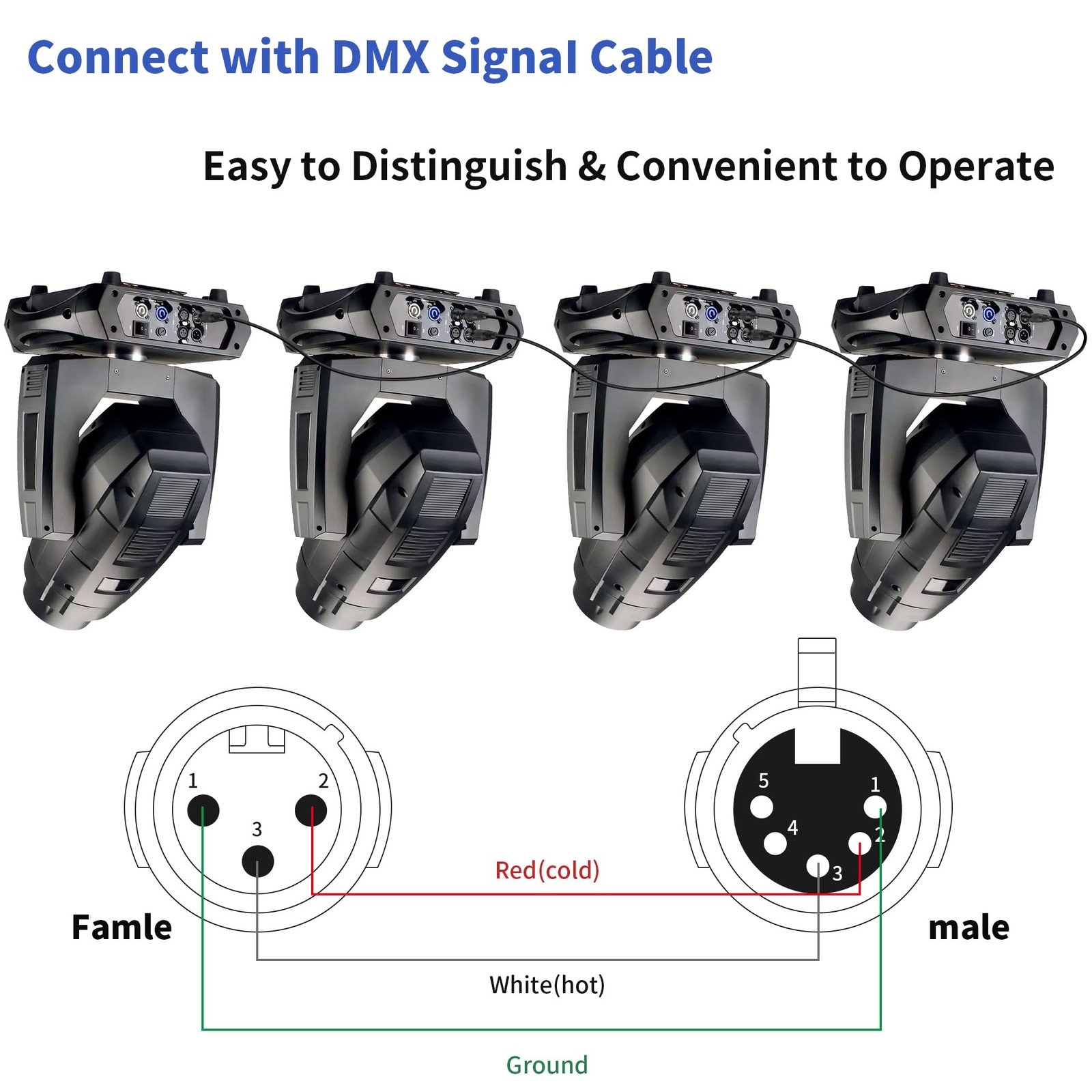 5 Pin to 3 Pin DMX Cable 1ft Male to Female Stage Lighting Cord 2 PCS
