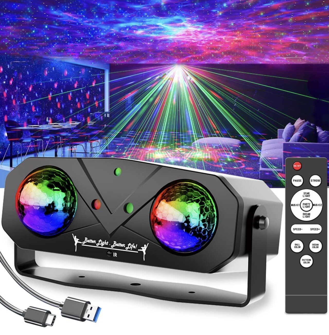 Party Disco Light,DJ Strobelight,Sound-Activated, RemoteStage Star & Ocean Light