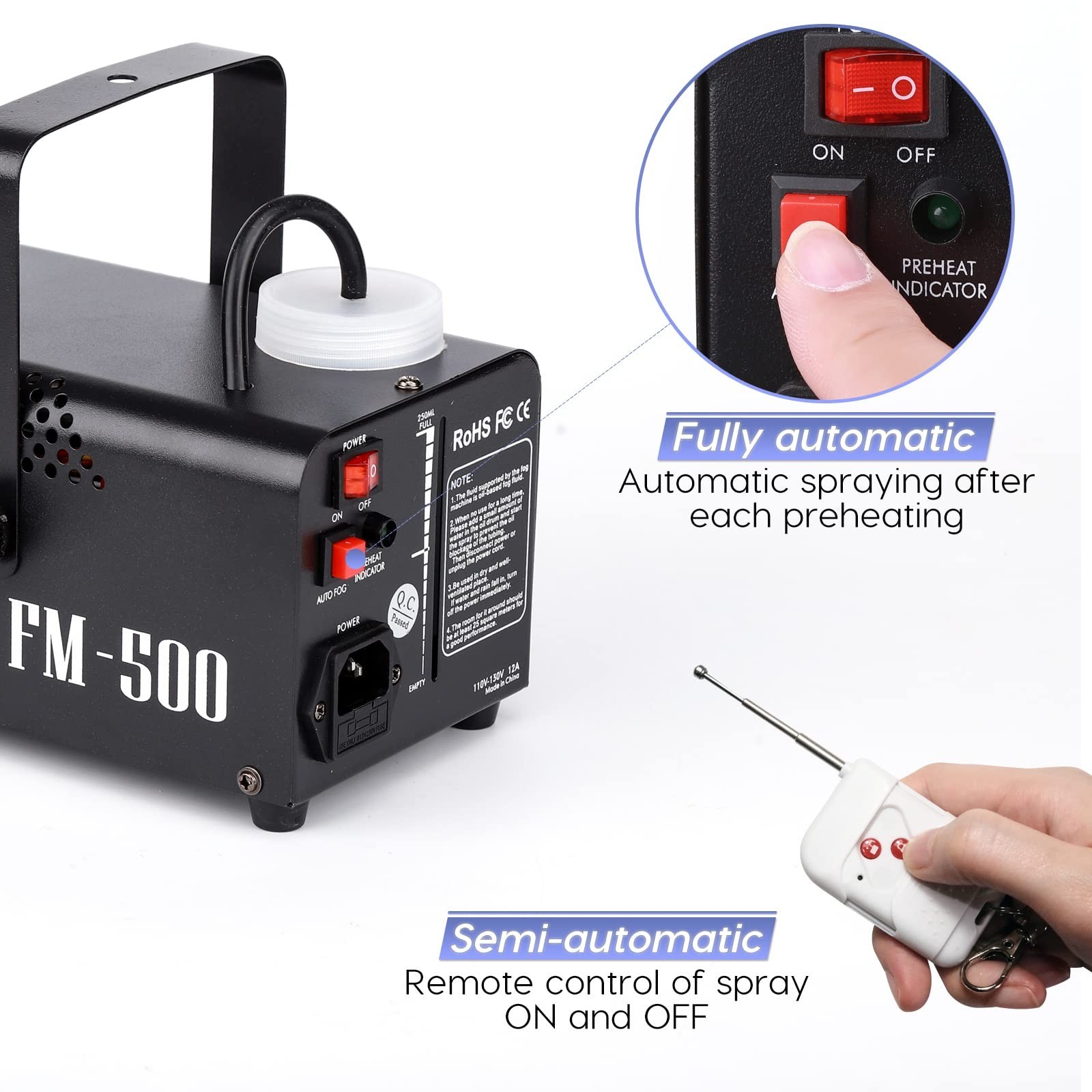 Fog Machine JDR Mini 500W Smoke Machine with Auto Mode and Wireless Remote Co…